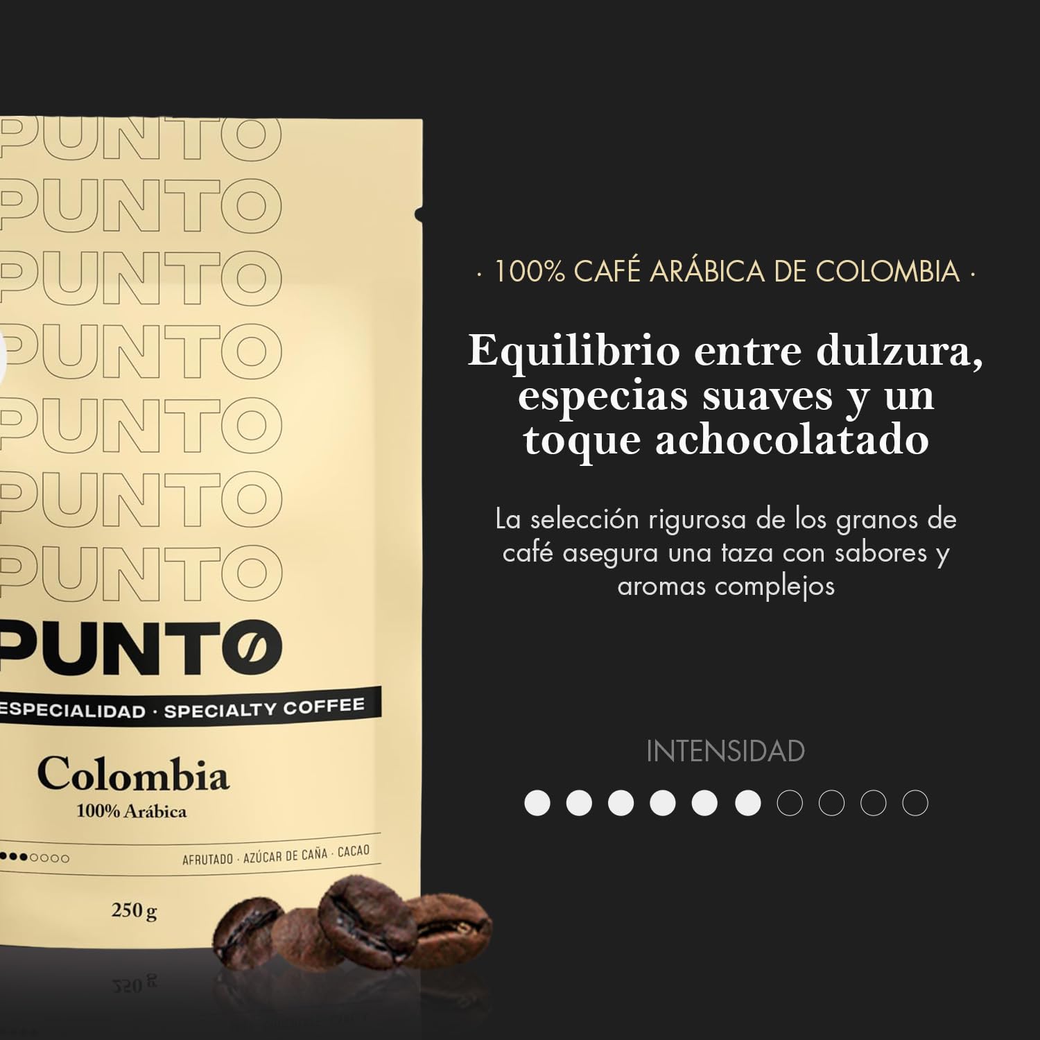 PUNTO - Pack Cafe de Especialidad en Grano 4x250g - Punto BLEND + Perú + Etiopía + Colombia - 100% Arabica - Tueste y Cuerpo Medio - Intensidad 5-7/10