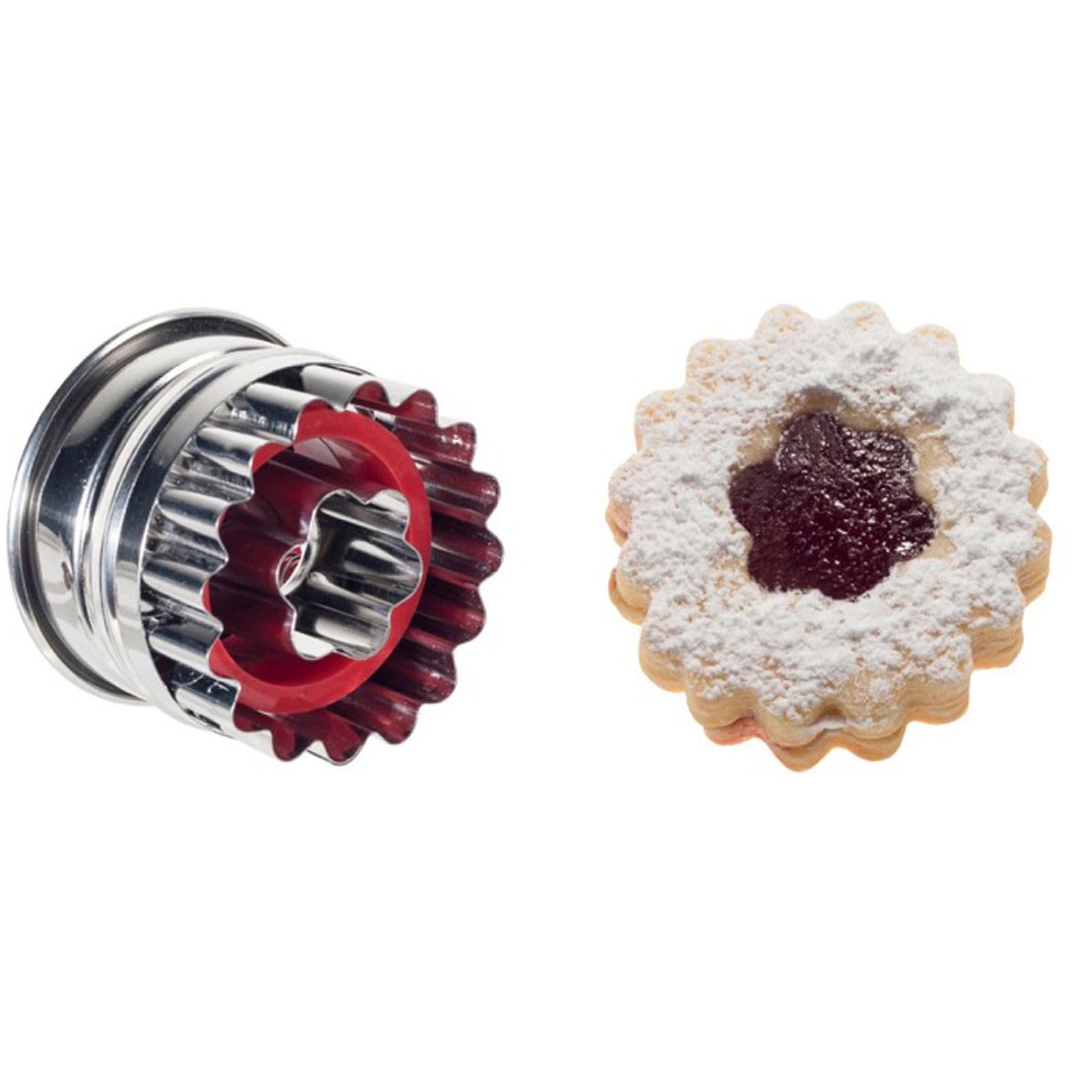 Westmark Linzer koekjessnijder, koekjessnijder, rozet, met uitwerper, roestvrij staal/kunststof, kerst, zilver/rood, 35062291