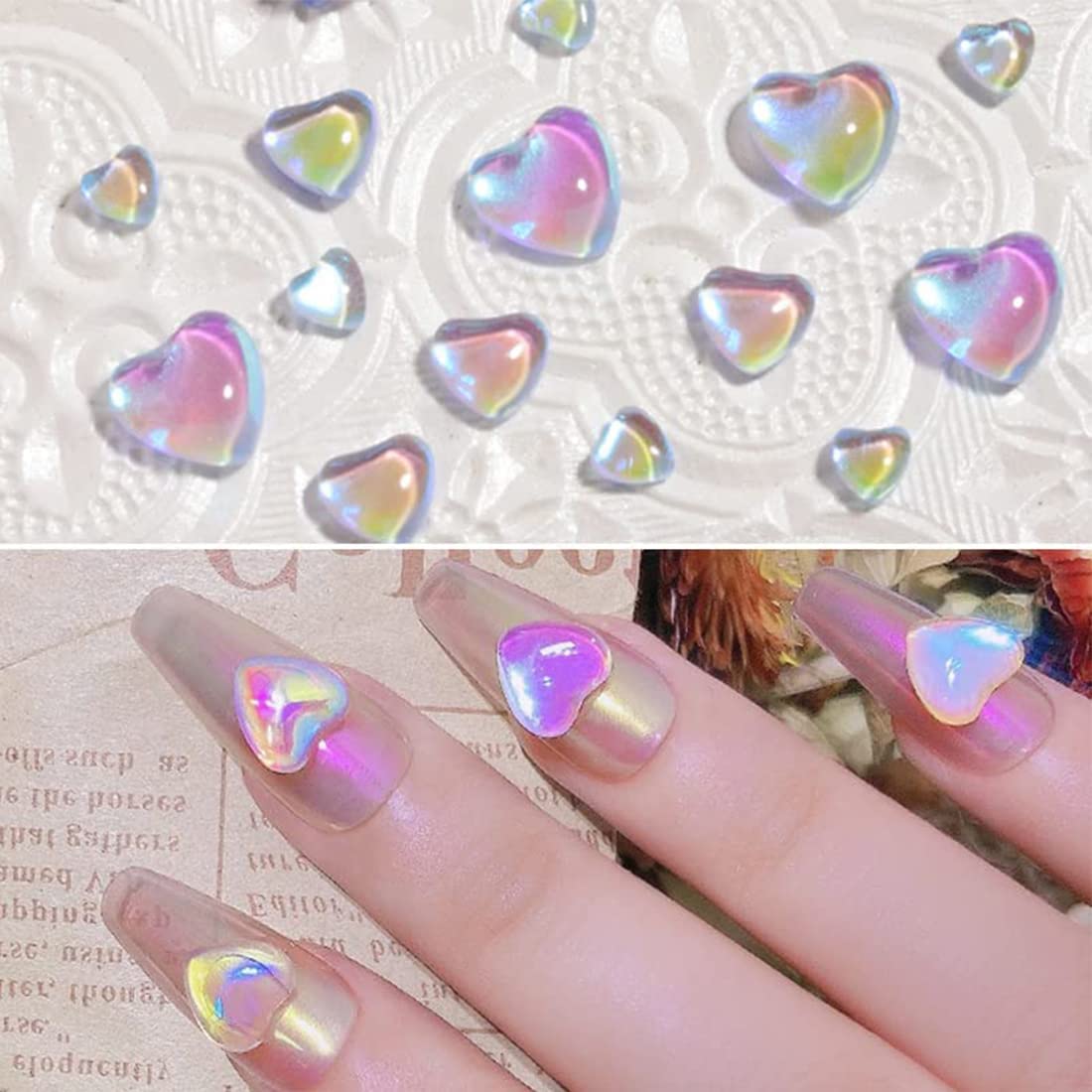 Colorful Heart-Shaped Nail Crystals Set - 40 Assorted Candy-Gems for Nail Art, Nail Art Charms Rhinestones Kit, Charms for Nail Art Designs DIY Accessories Craft