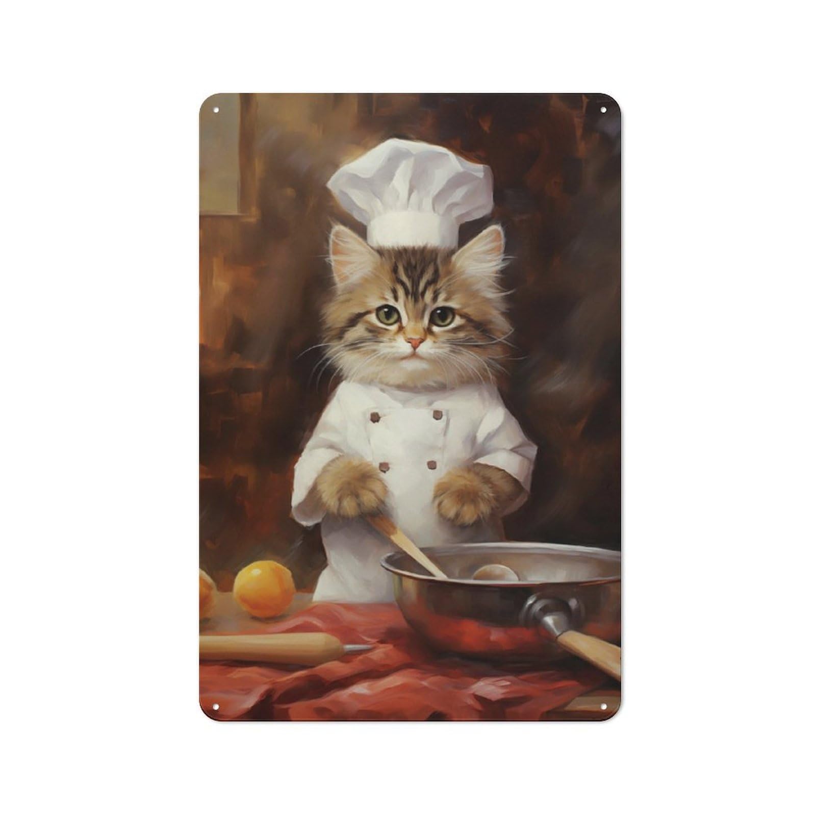 Junmoney Kitty Chef For Café Or Restaurant, Vintage Metal Sign 30X20cm, For Vintage Wall Decor Fans, For Cafés, Pubs And Restaurants