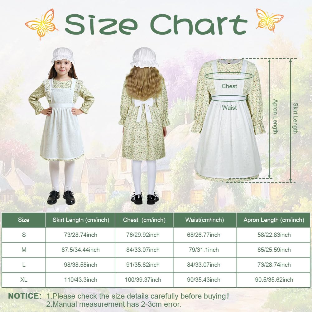 Aomig Victorian Maid Costume for Girls Victorian Village Medieval Dress with Mop Cap & White Socks - Image 2