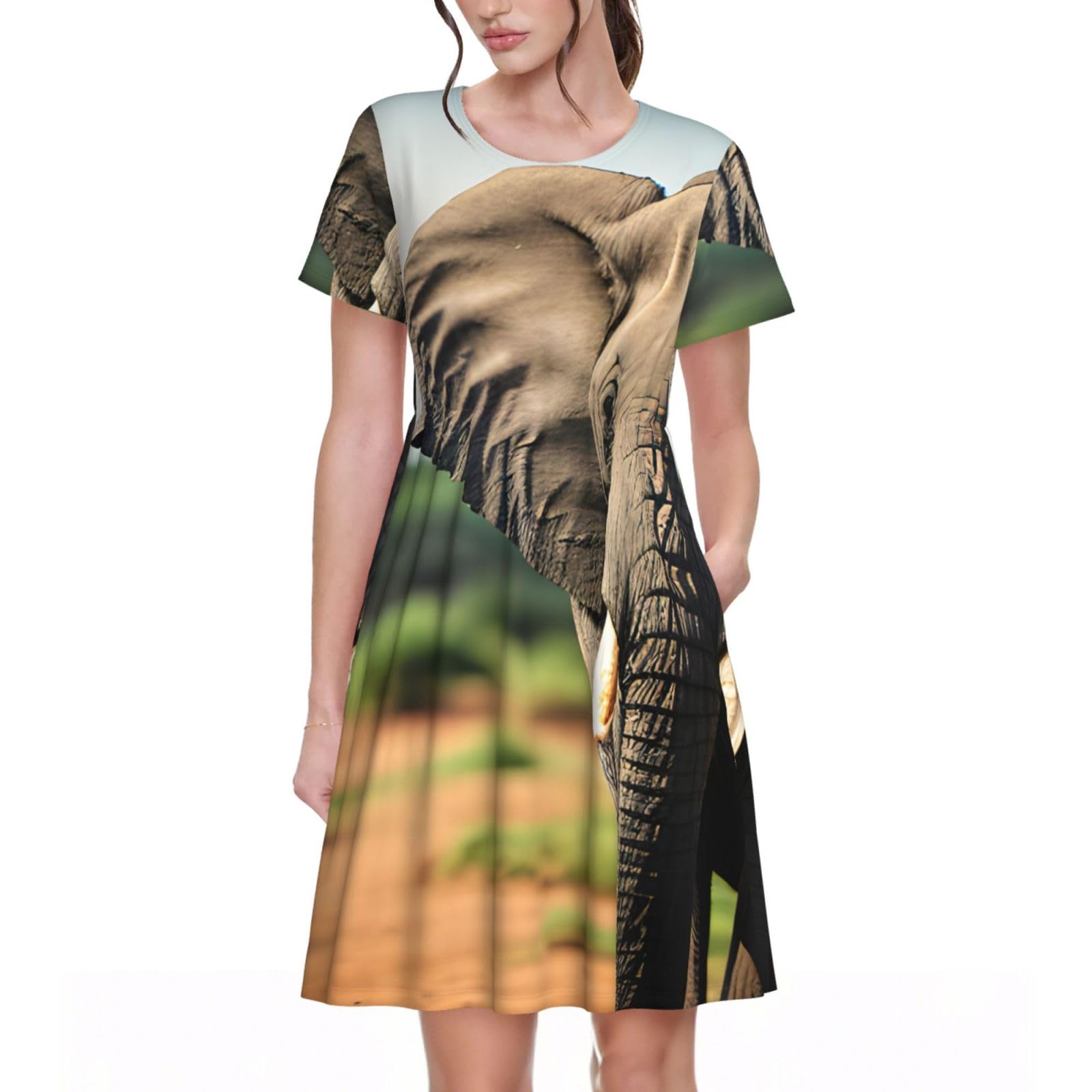 Robe d'été décontractée avec imprimé éléphant africain graphique - 8