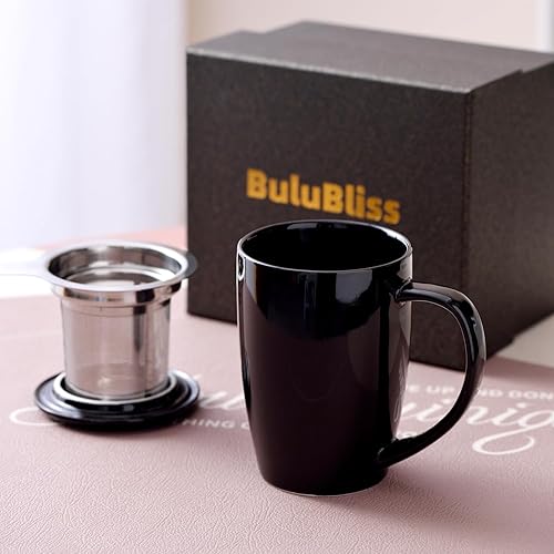 Miniatura 7 de Taza con infusor y tapa, taza de té apta para microondas con asa, taza de cerámica de 15 onzas para té agua caliente y caliente - Taza infusor de té