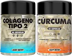 Body Nutry - Kit Colágeno Tipo 2 40Mg + Cúrcuma 60 Cápsulas Concentrado - Joelhos e Articulações Selenio Vitamina B12 + E - 120 Doses Suplemento Alimentar Sem Glúten - Matéria Prima Importada