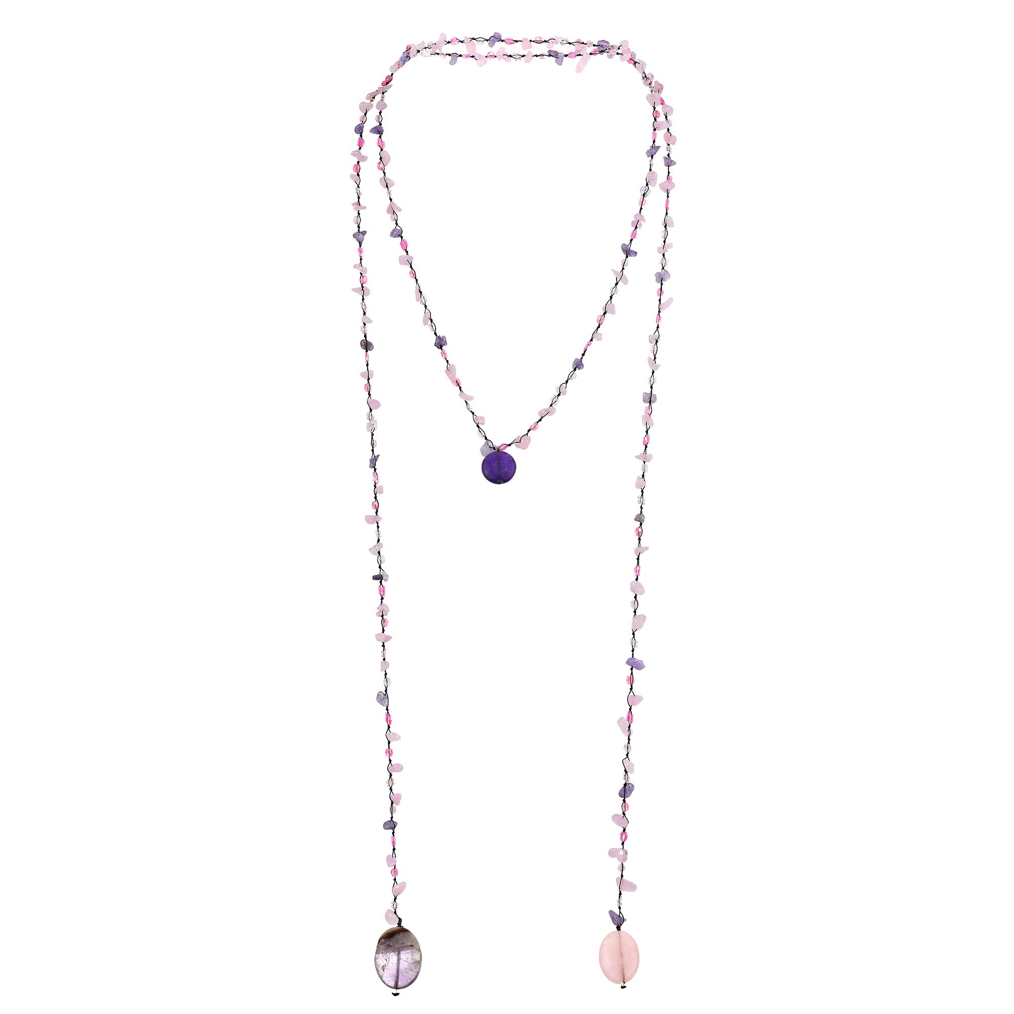 AeraVidaLong Lariat Wrap Multi-Wear Pink Glass & Purple Mix Stones Beaded Necklace | Long Beaded Wrap Necklace for Women | Purple and Pink Bead Necklaces | Cotton Wrap Rope Necklace