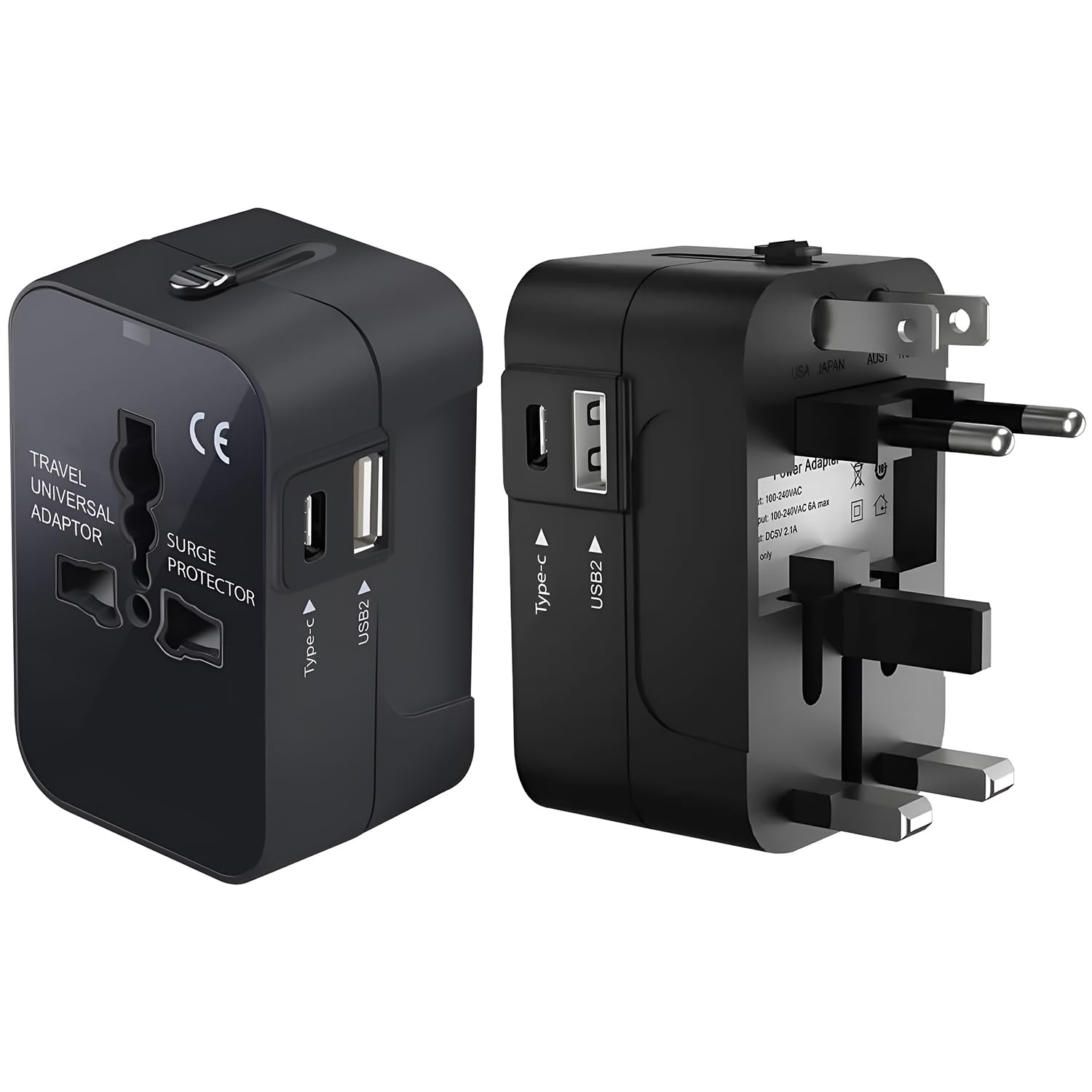 GIGAWATTS Universal Travel Adapter with USB + C Type AC/DC 6A/5V Charging Ports 1000mAh All in one Multipurpose Power Plug Portable International Travelling for Phone Camera Laptop (Pack of 1, Black)-image-35