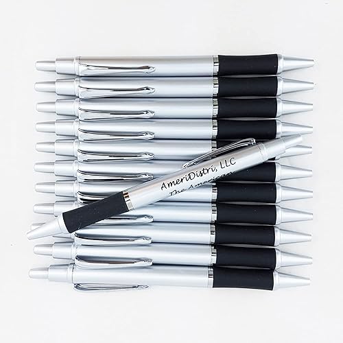 EZPENCILS & GIFTS - Bolígrafos tipo bala - PERZONALIZACIÓN GRATUITA - Elegante punta y clic en detalles plateados en cuerpo plateado sólido y agarre