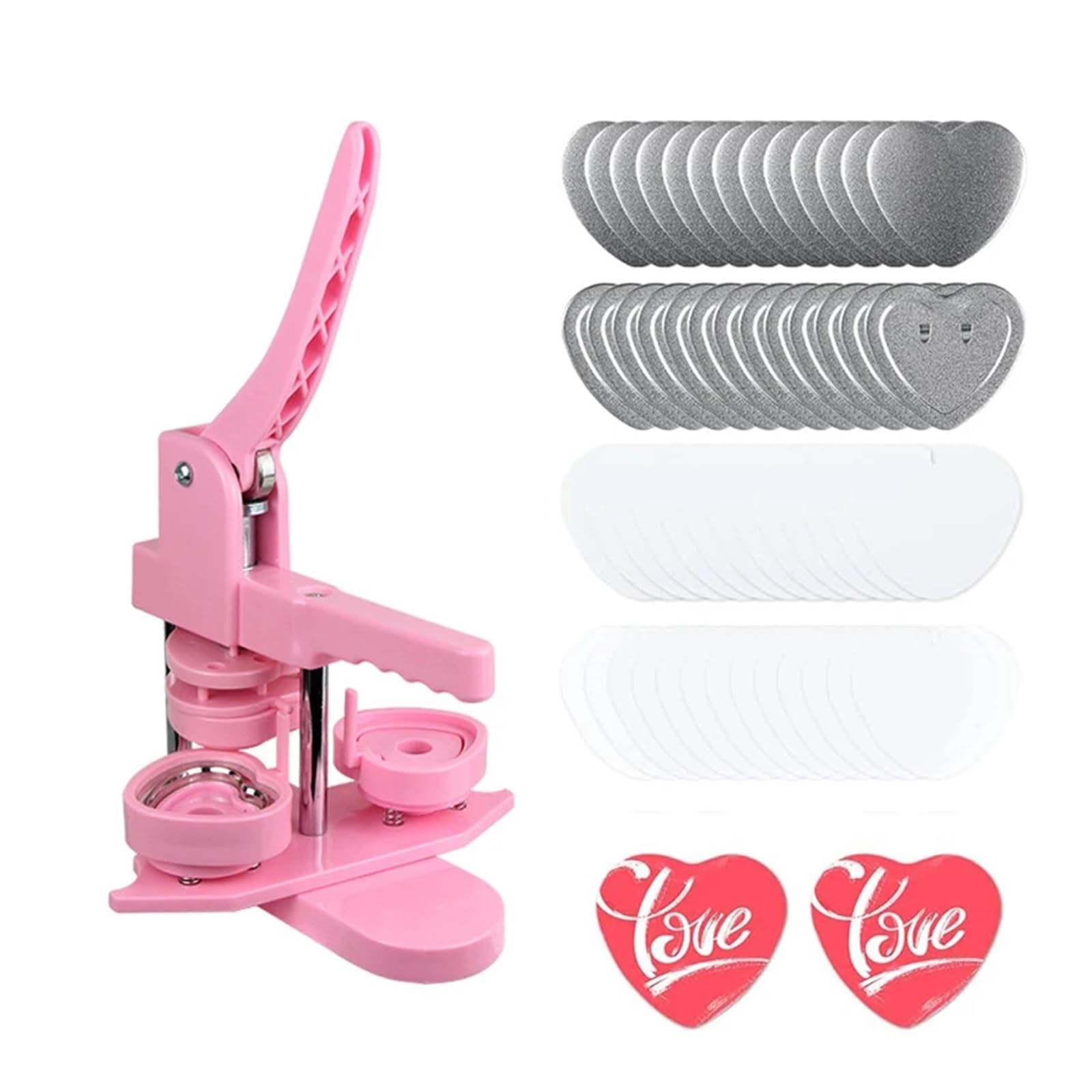 Maszyna Do Robienia Guzików W Kształcie Serca DIY Zestaw Przypinek Odznak Dziurkacz Z Formą 100 Szt. Części Łatwe Szybkie Tworzenie Plakietek(Pink set)