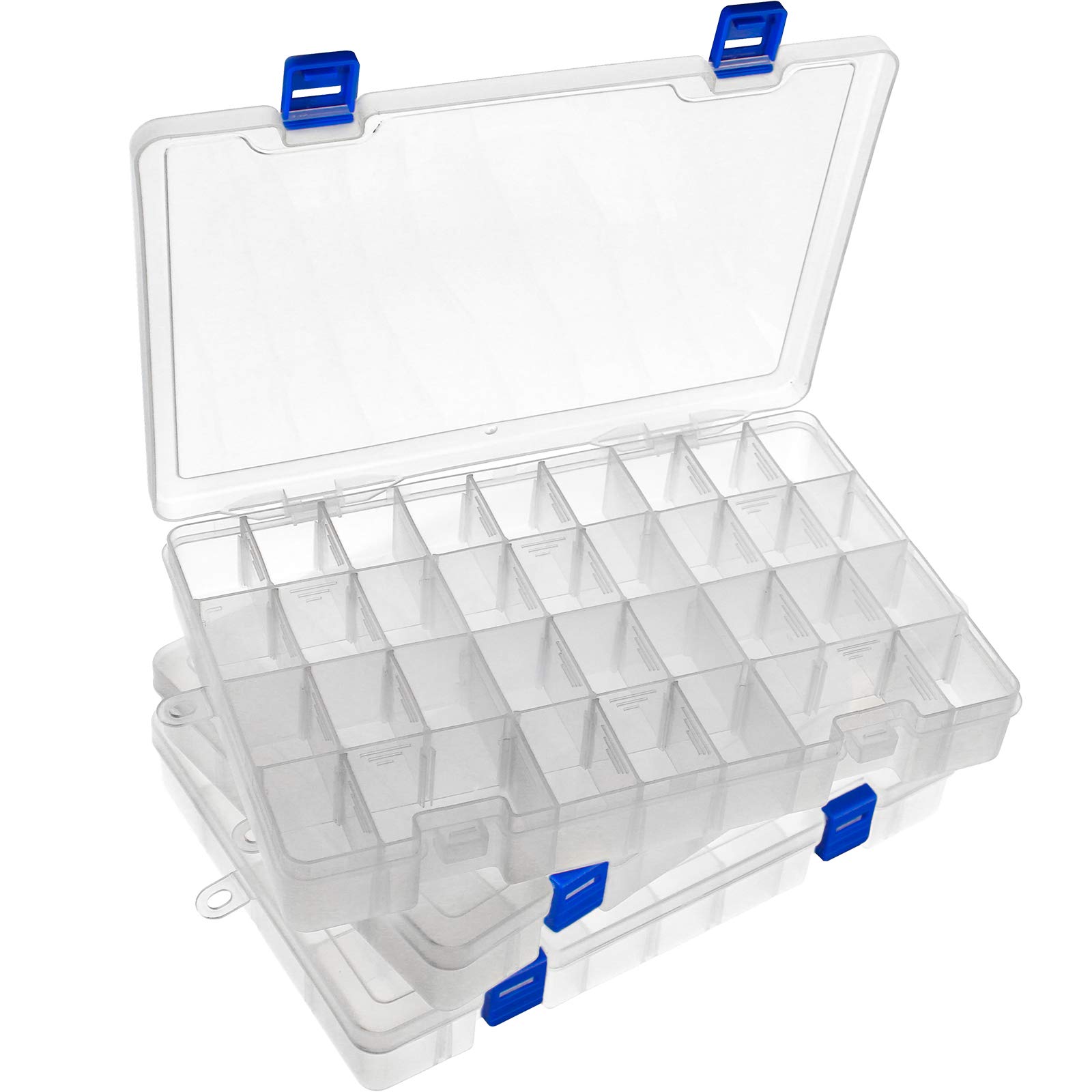 DARUITE Plastic Organizer Box with Dividers, (34 grids,3PCS) Compartment Organizer, Jewelry Organizer Box, Clear Organizer Box for Beads Earring Tool Fishing Hook Small Accessories