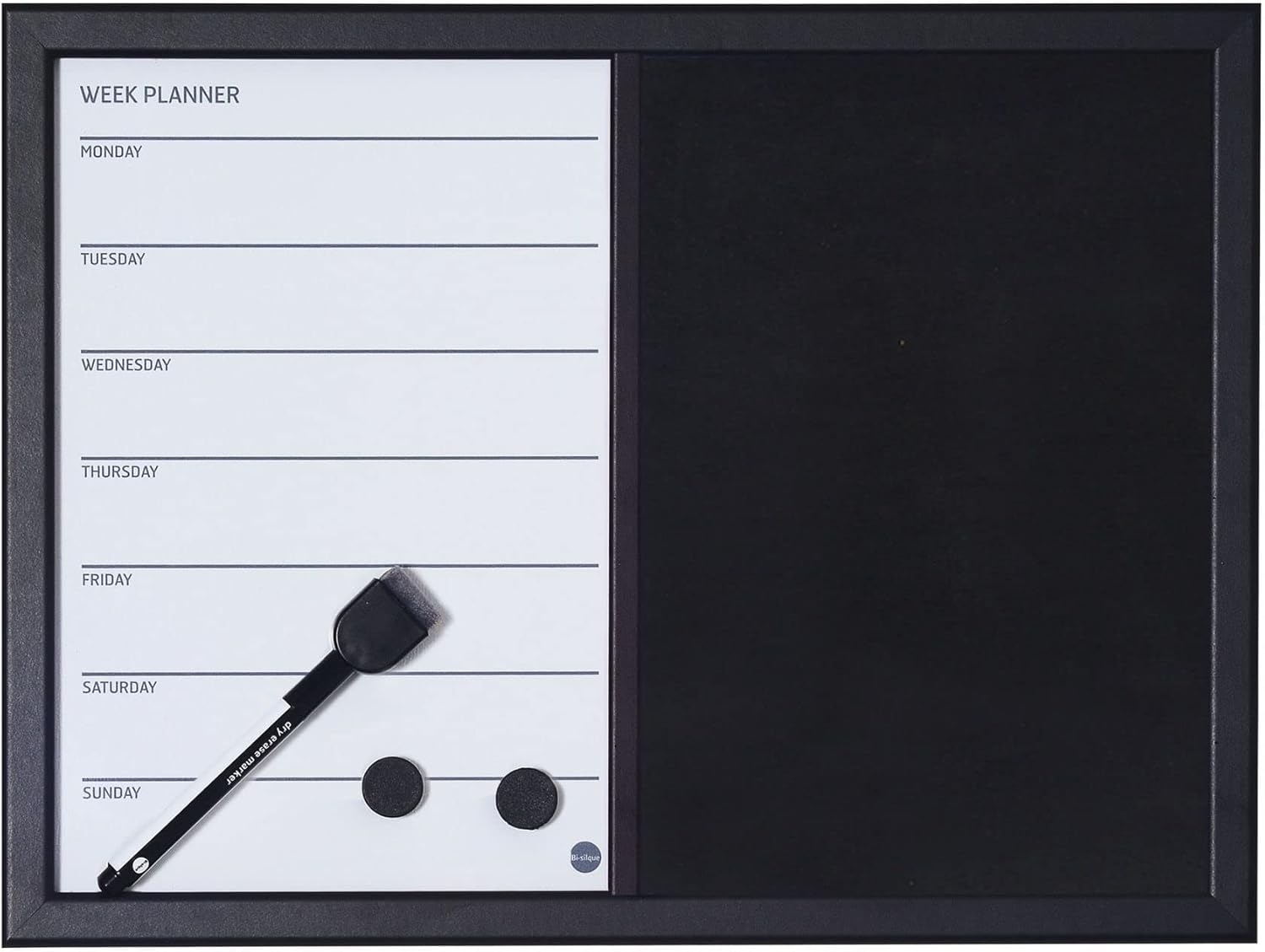MasterVision Combo Magnetic Week Planner Dry Erase and Black Felt Board, Black Frame, 18 x 24 Inches (MX04445161)