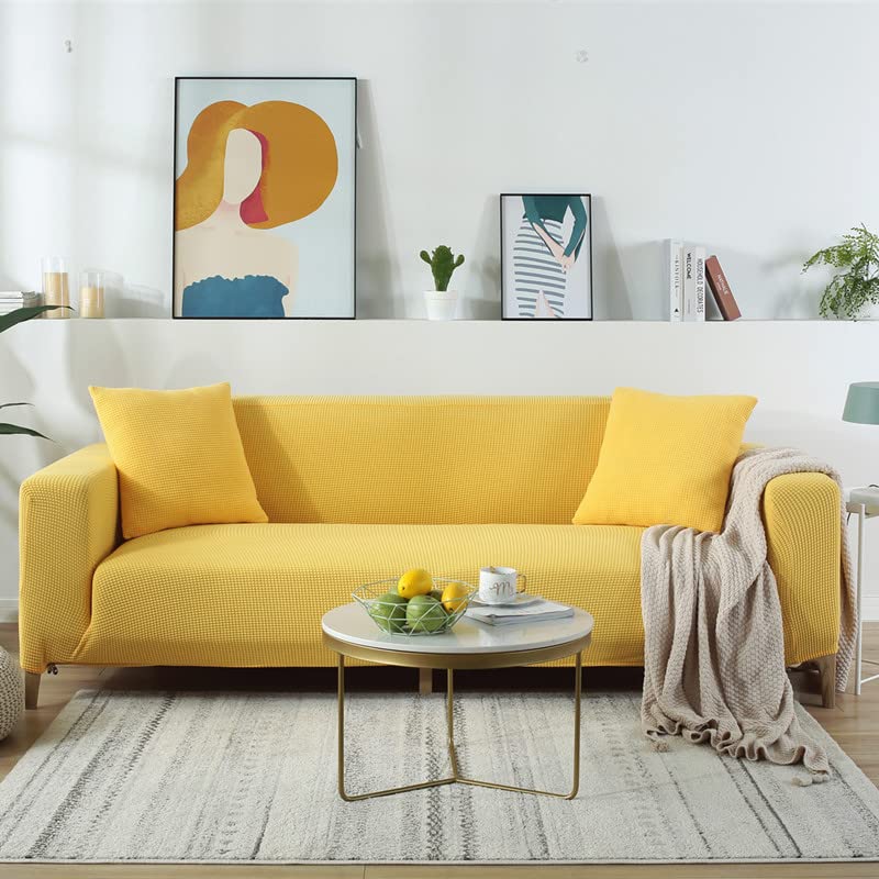 Housse de canapé jacquard jaune élasthanne pour décoration chic