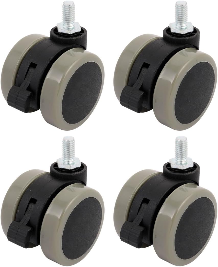 uxcell 2-inch Twin PU Wheel M8 Threaded Stem Connector Brake Swivel Caster 4pcs