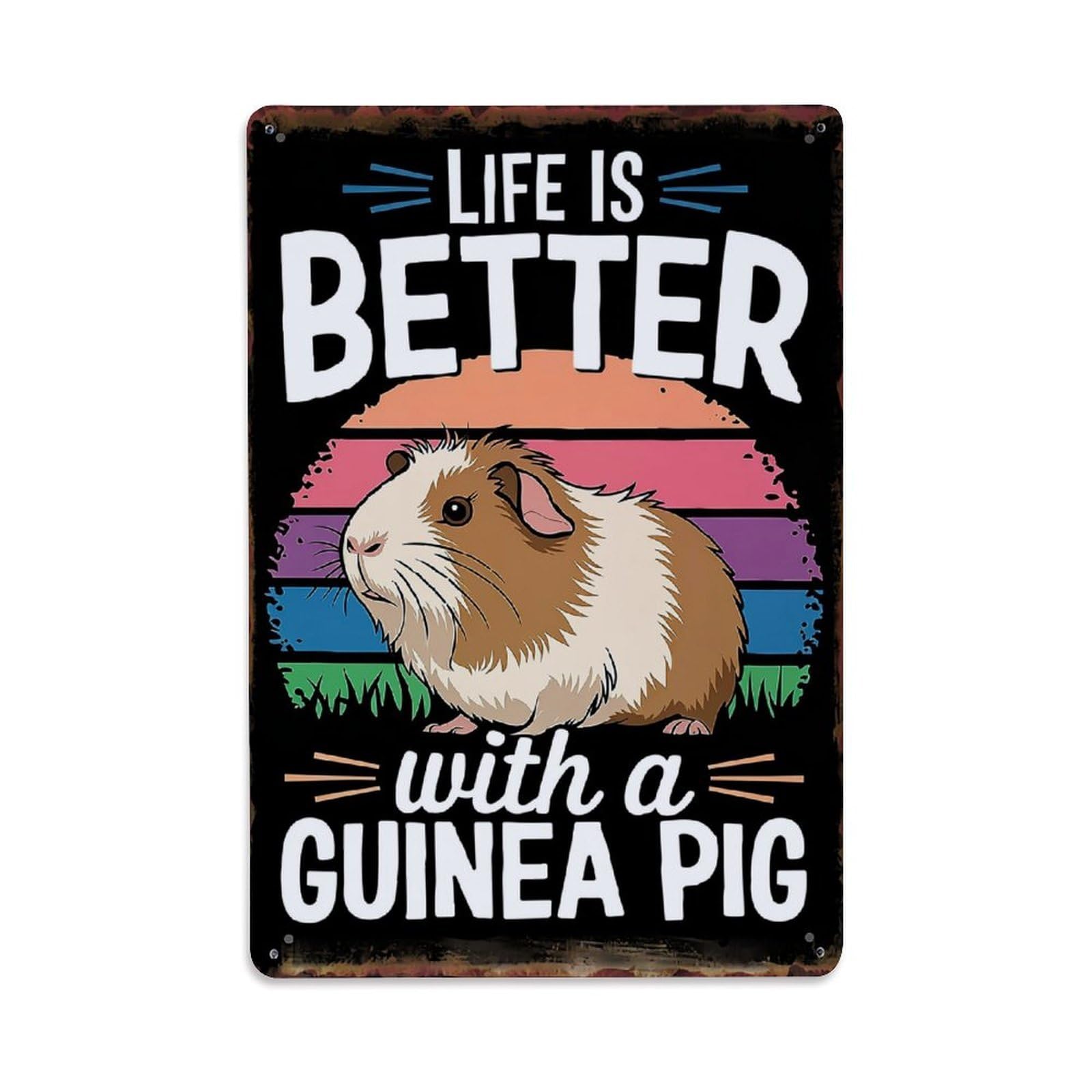 Jdfenggu Vintage Life Is Better With A Guinea Pig Retro Metal Tin Sign, Decor Art Poster For Bar, Home, Man Cave, Kitchen, Laundry Room Gift 8X12inch