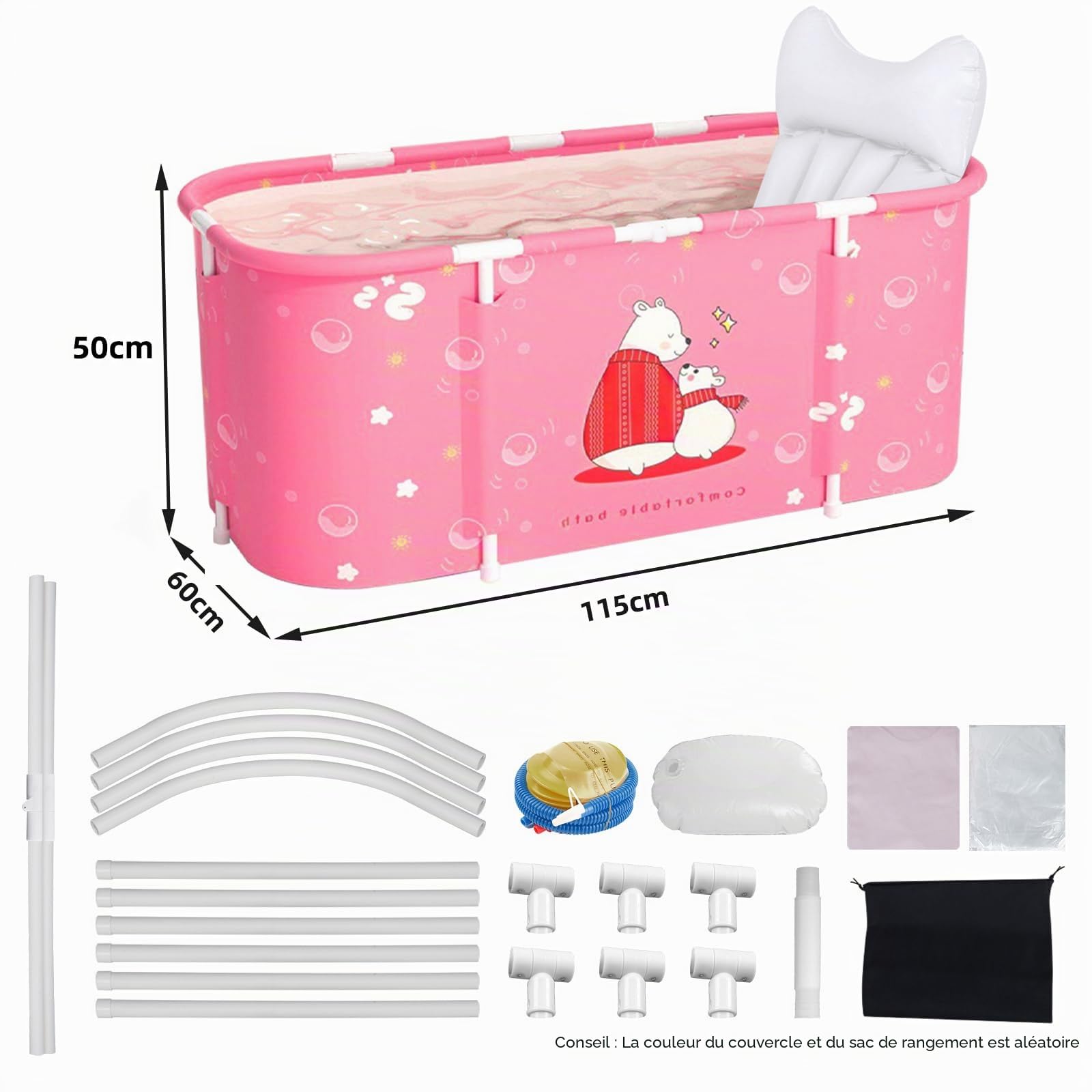 Baignoire pliable pour adultes, 115 x 60 cm, installation facile, bac pliable écologique, idéal pour la détente domestique et spa, baignoire adulte (rose)