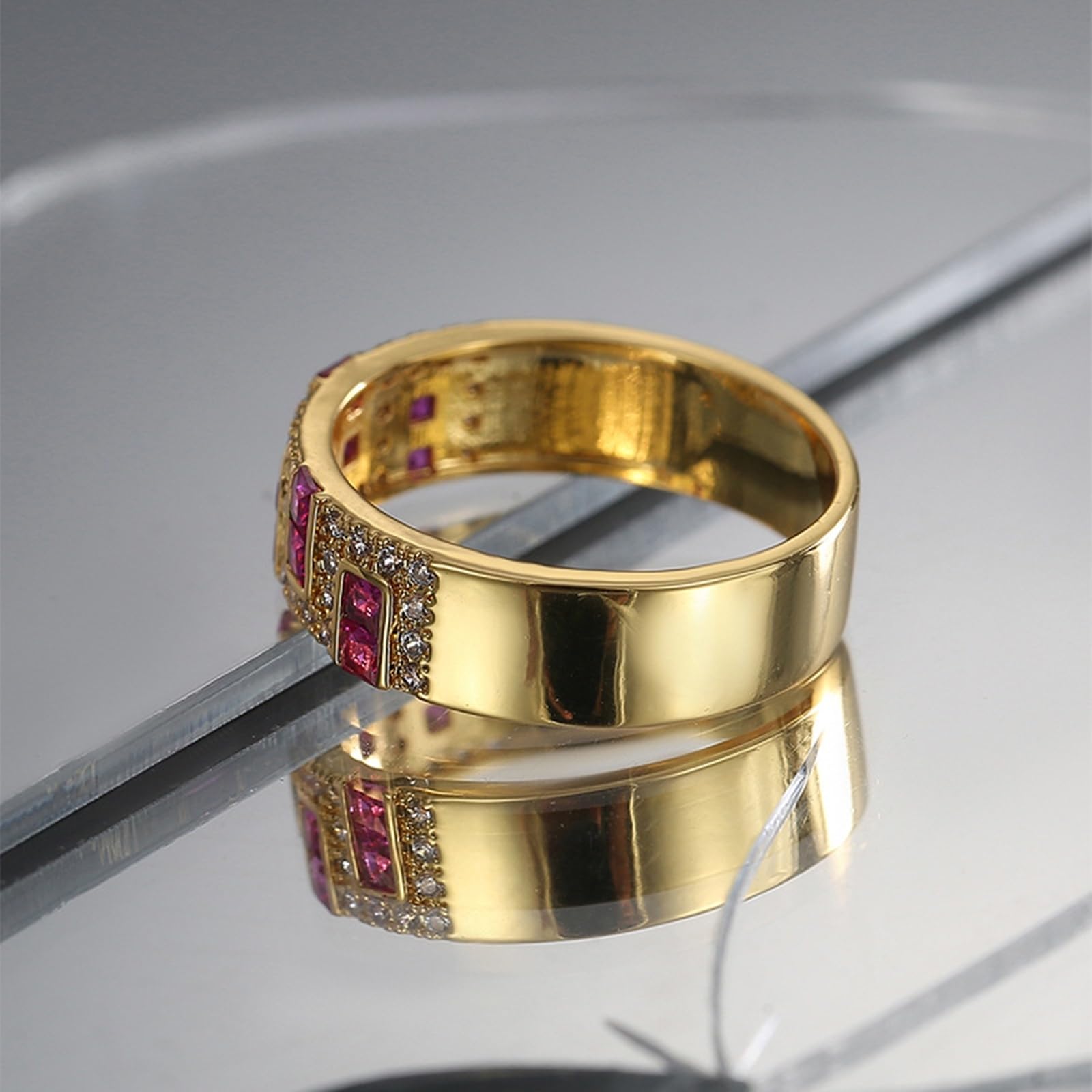 Złote obrączki ślubne dla kobiet, pierścionek zaręczynowy, damski, złoty, 9K/14K/18K, żółte złoto, elegancki, z rubinem hodowlanym laboratoryjnie