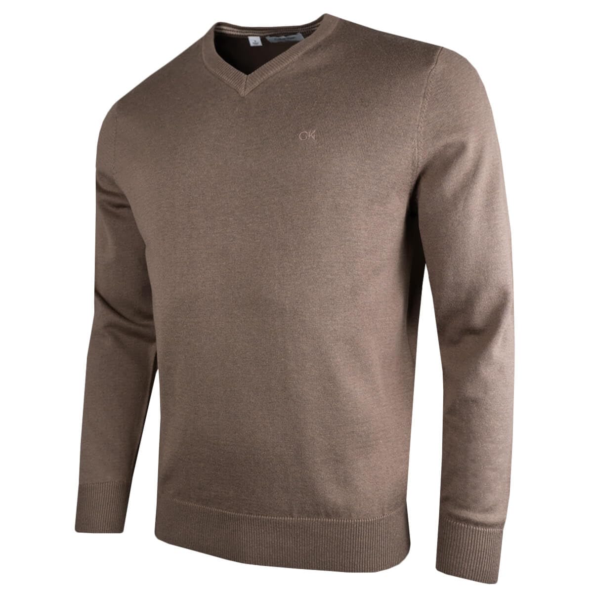 Calvin Klein Mens V-Neck Soft Cotton Sweater - Mink - L