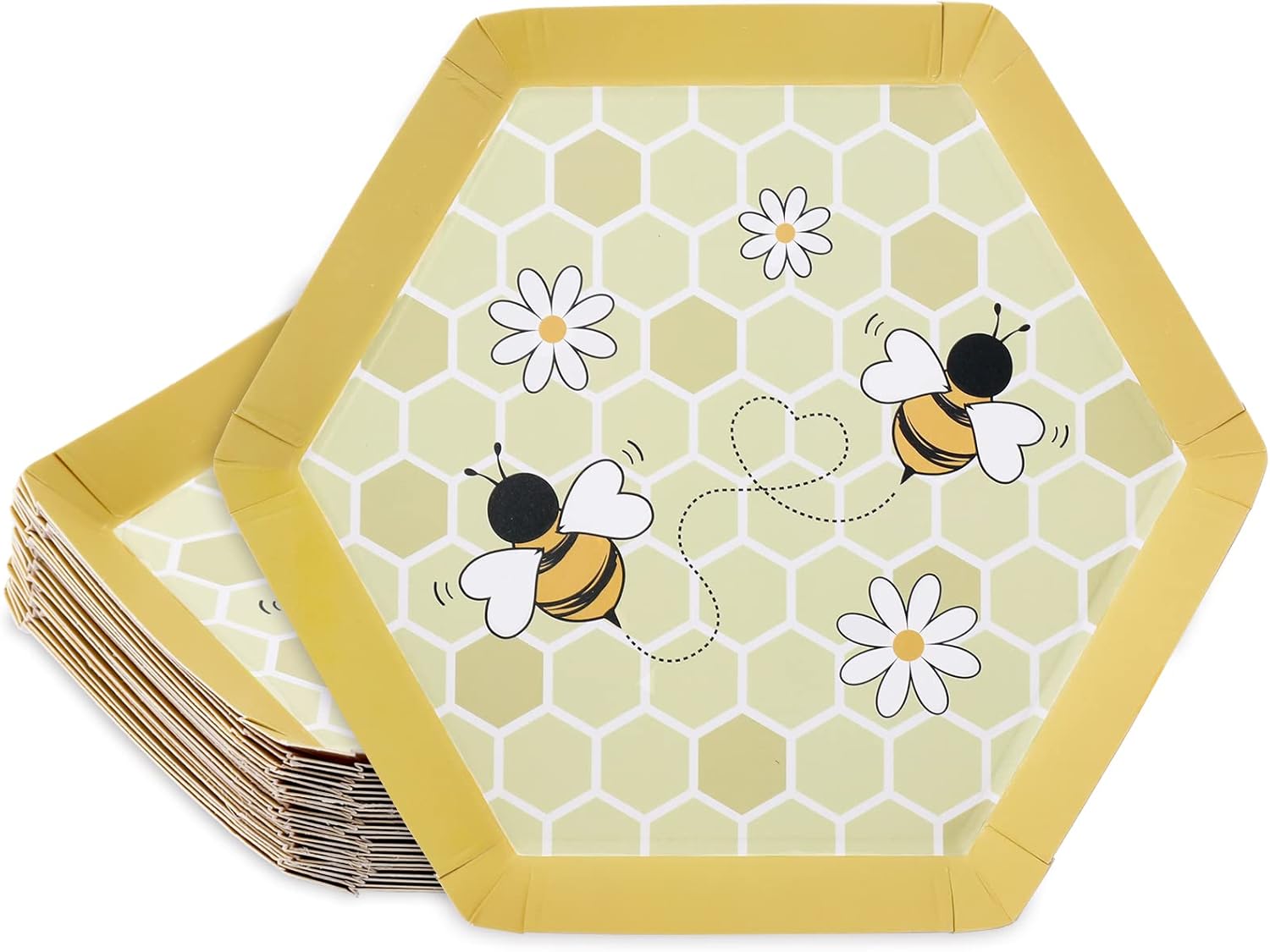 Whaline 24Pcs Bumble Bee Plates Bee Pattern Paper Plates Safe Disposable Tableware