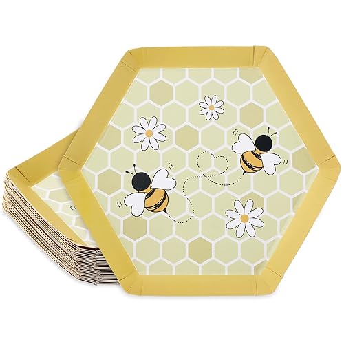 Whaline 24 Pcs Bumble Bee Paper Plates Bee Flower Honeycomb