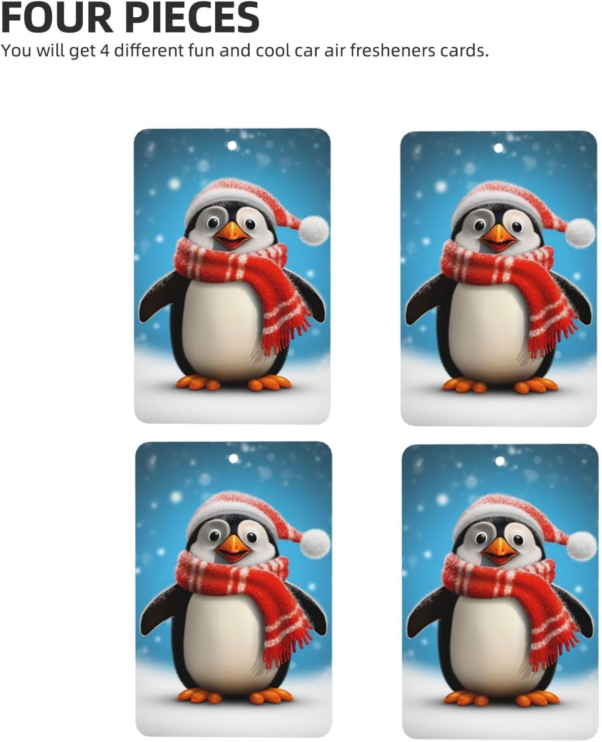 Christmas Funny Penguins Car Air Fresheners Cards Set of 4 Pieces, Long-Lasting Auto Aromatherapy Tablets Gifts Car Rearview Mirror Pendant Hanging Scented Cards for Wardrobe Bathroom image 2