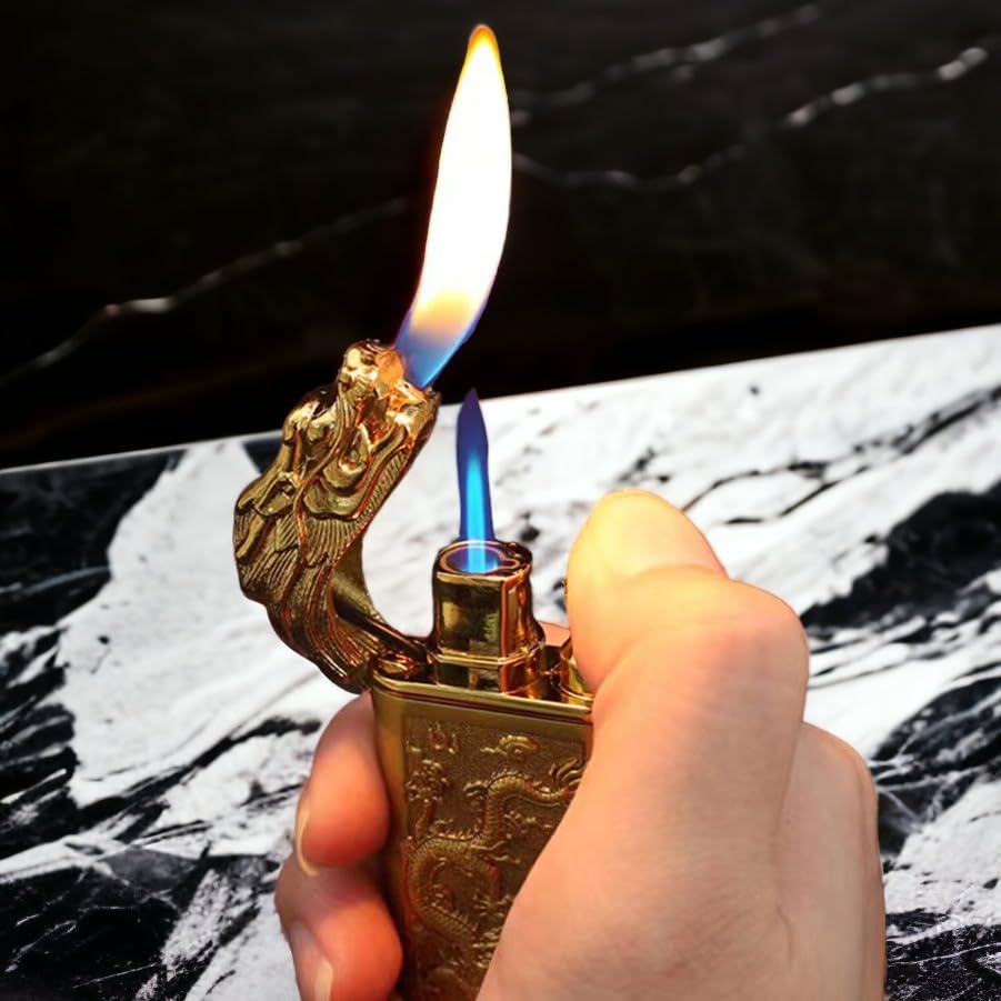 Encendedor Doble Llama Dragón a Butano, Oro miniatura 7