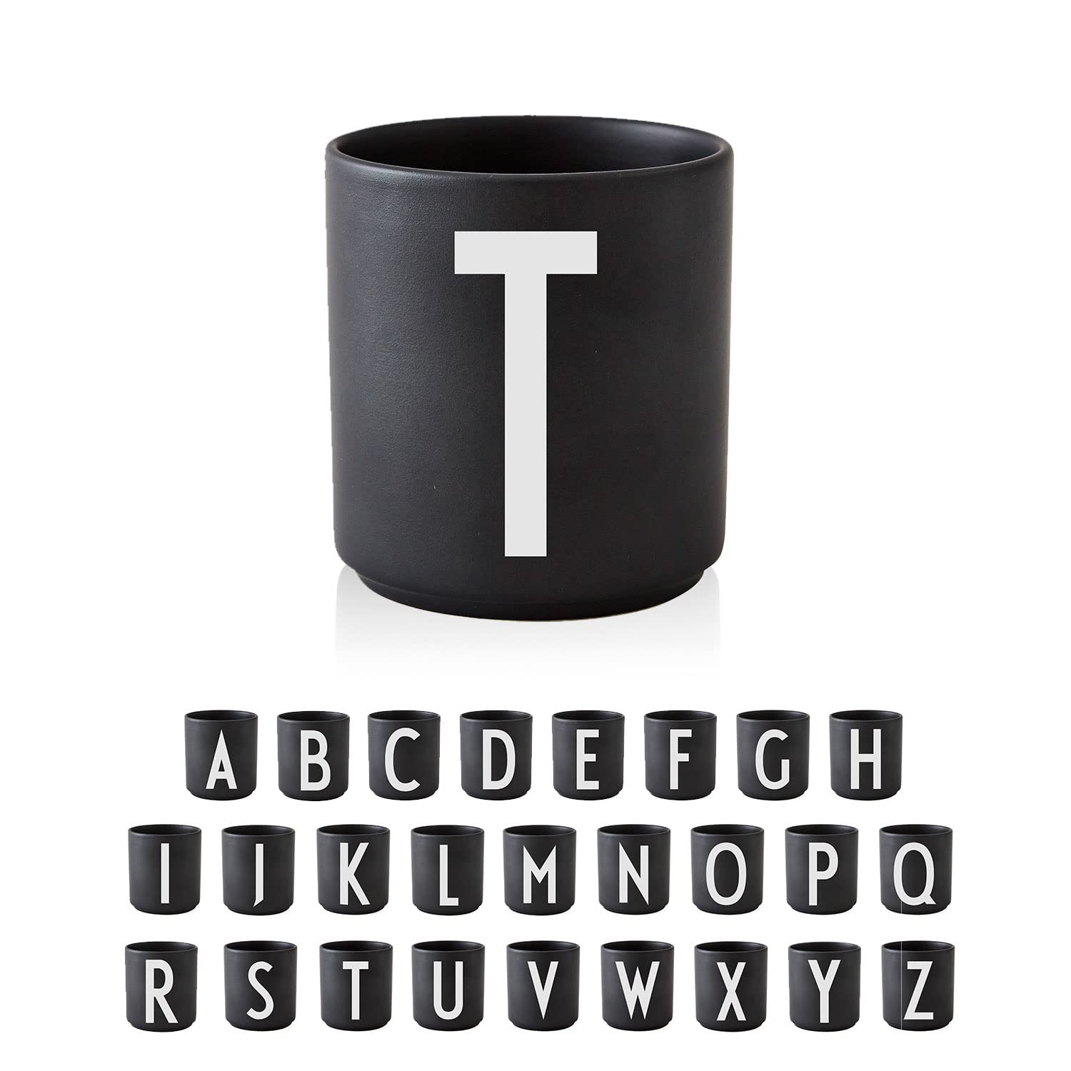 Design Letters Coffee Cup (A-Z) | Gift for Men, Women & Friends | Porcelain Mug | Personalised Tea Cup | Initial Letter Mug for Table Decoration | Black 250 Ml