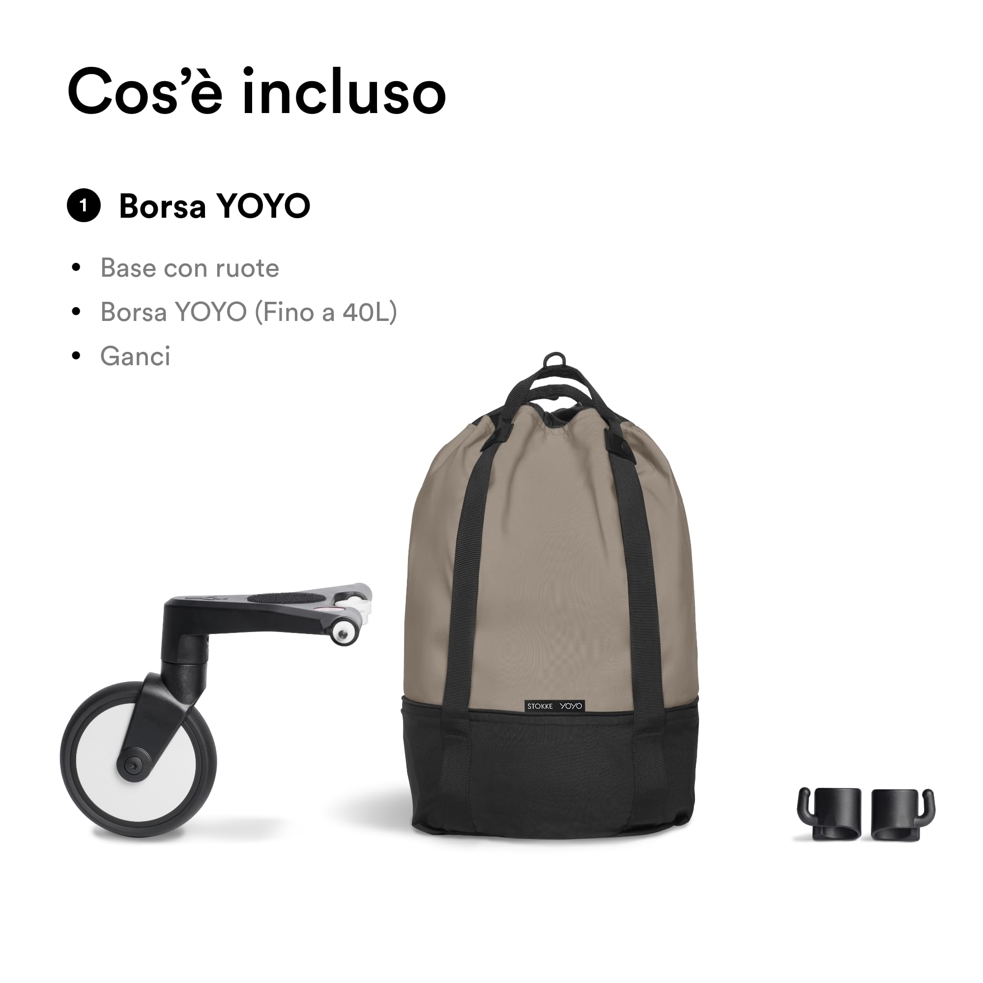 Stokke Borsa YOYO, Taupe - Fornice spazio extra per il passeggino YOYO - Facile da attaccare - Non influisce sulla manovrabilità - Lavabile a 30°C
