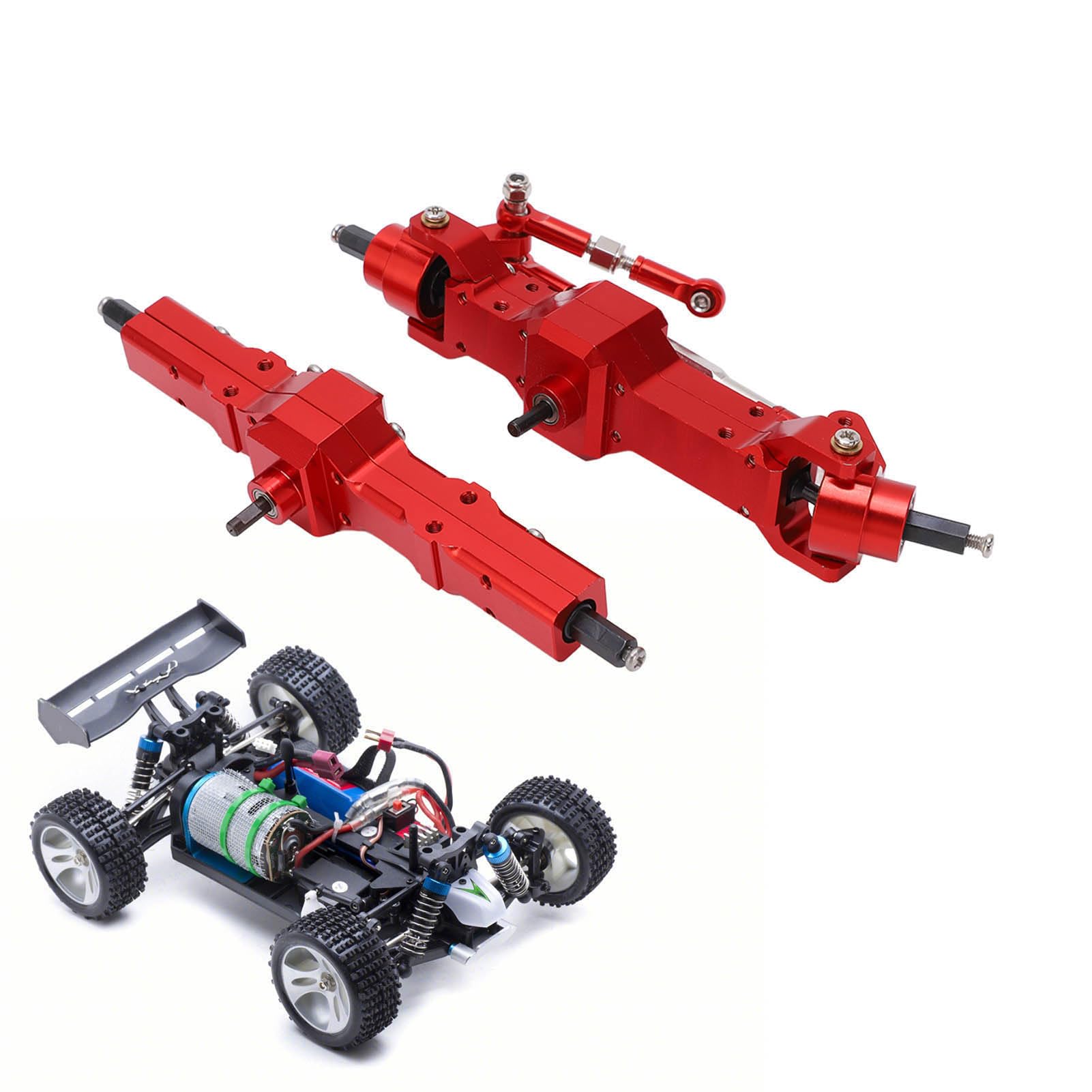 Zestaw przedniej tylnej osi napędowej RC Ze stopu aluminium Wytrzymała oś samochodu zdalnie sterowanego dla WPL C14 C24 C34 C44 B14 B24 1/16 RC Pojazd Czerwony Lekkie części do