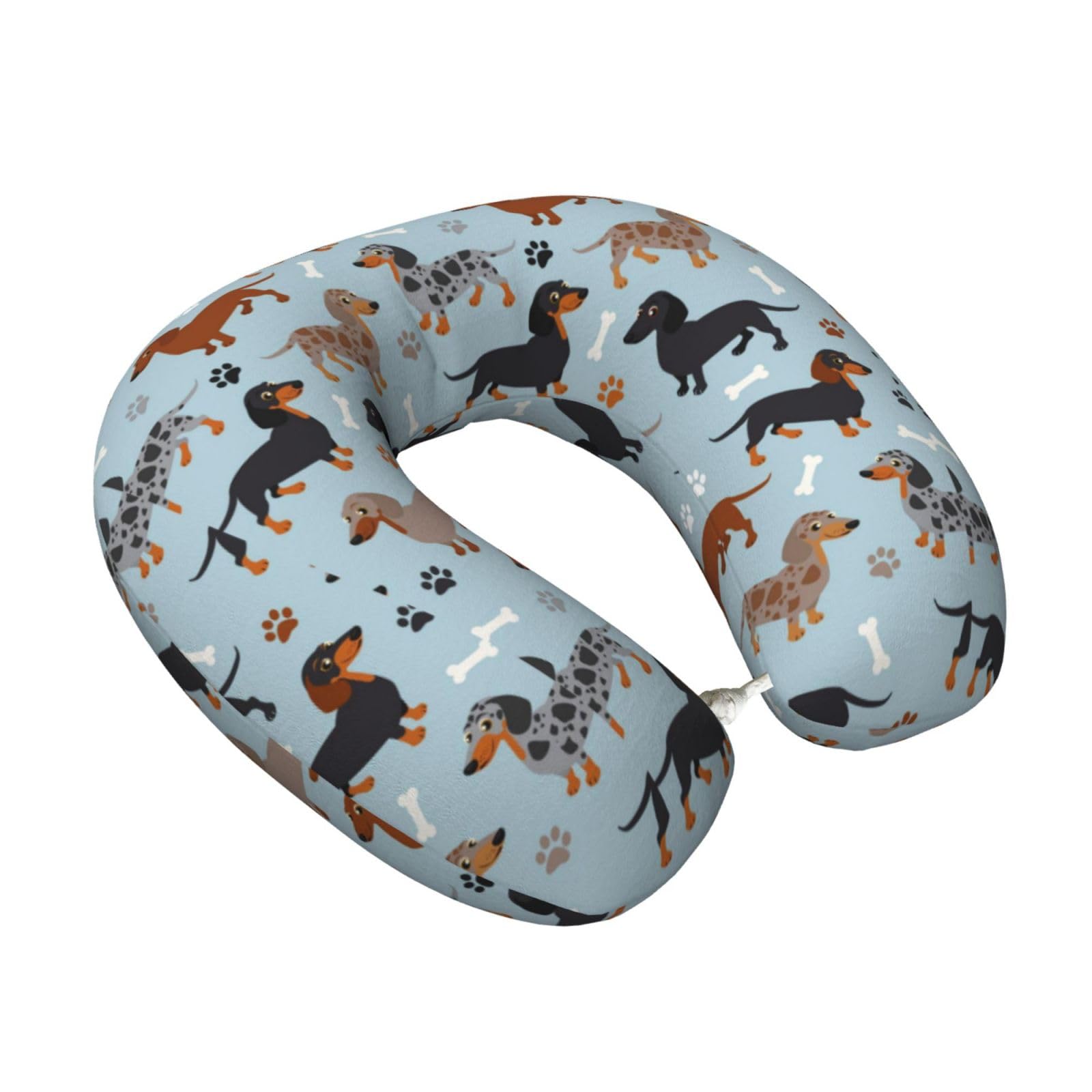 LKYMOH Dachshund Dogs Blue, Travel Neck Pillow U-Shaped Memory Neck Support Soft Comfortable With Washable Cover For Airplane Car Traveling and Office