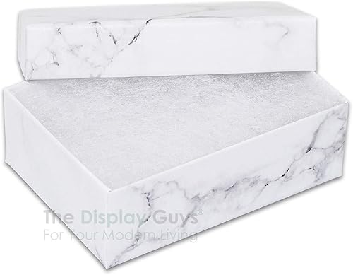 Miniatura 2 de TheDisplayGuys - Paquete de 100 cajas de regalo de papel de cartón relleno de algodón #32, color blanco mármol (3 14 x 2 14 x 1 pulgadas), Algodón
