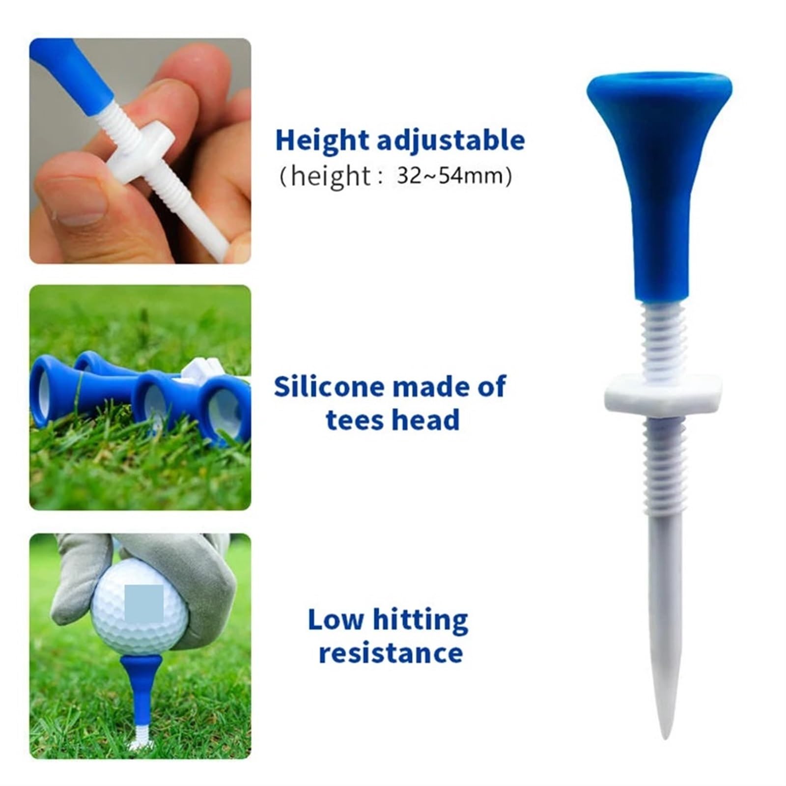 Golf Tee 10 stücke Blau Kunststoff Golf Tees Höhe Kann Eingestellt Werden Golf Kunststoff Tees Golf Zubehör for Golfer FüR Einen Idealen Abschlag