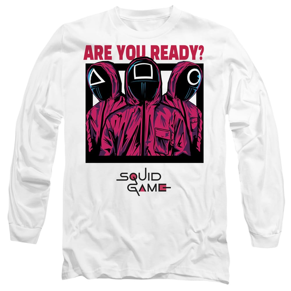 Squid Game Men's White Guards Are You Ready Comic Long Sleeve in Size 2XL, Sports Direct