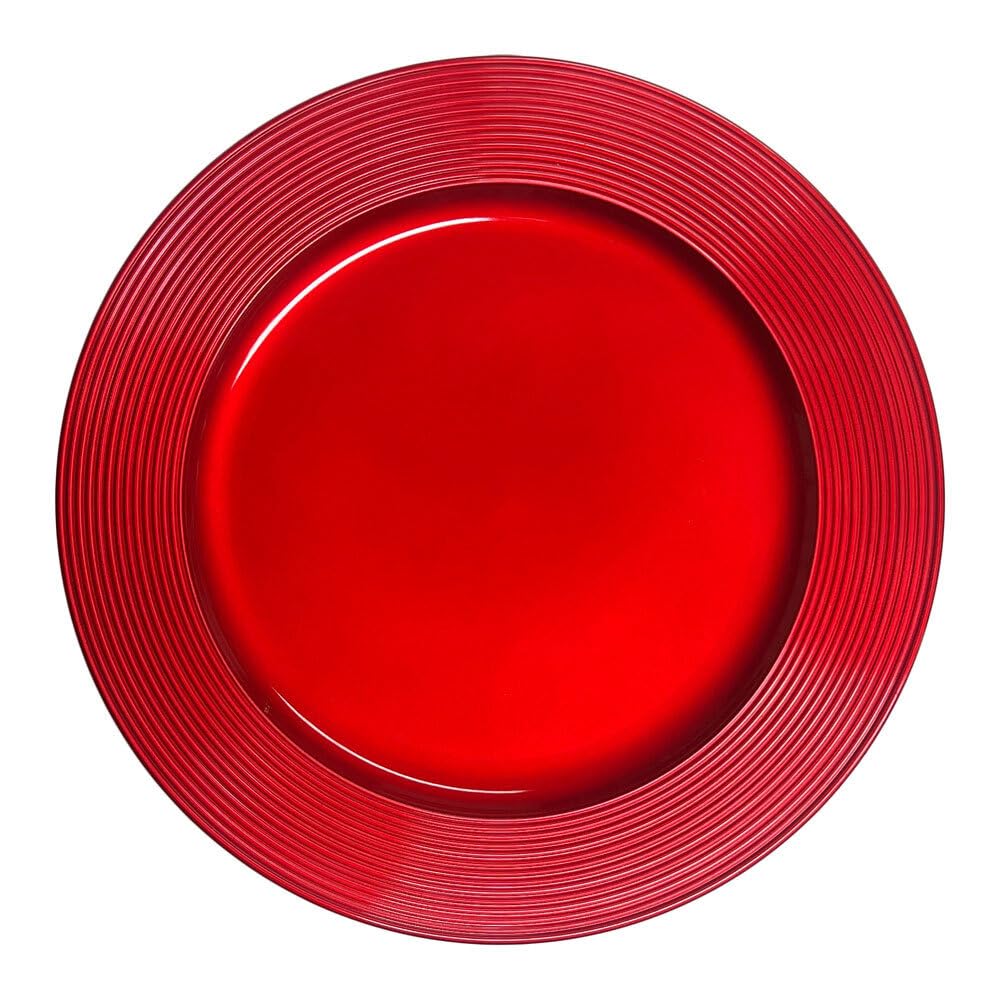 Murago - 6er Set Platzteller ca. 33cm Kunststoff rot - glänzende Unterteller für Teller Dekoteller Kerzenteller Dekoration für Hochzeit Weihnachten Tischdeko