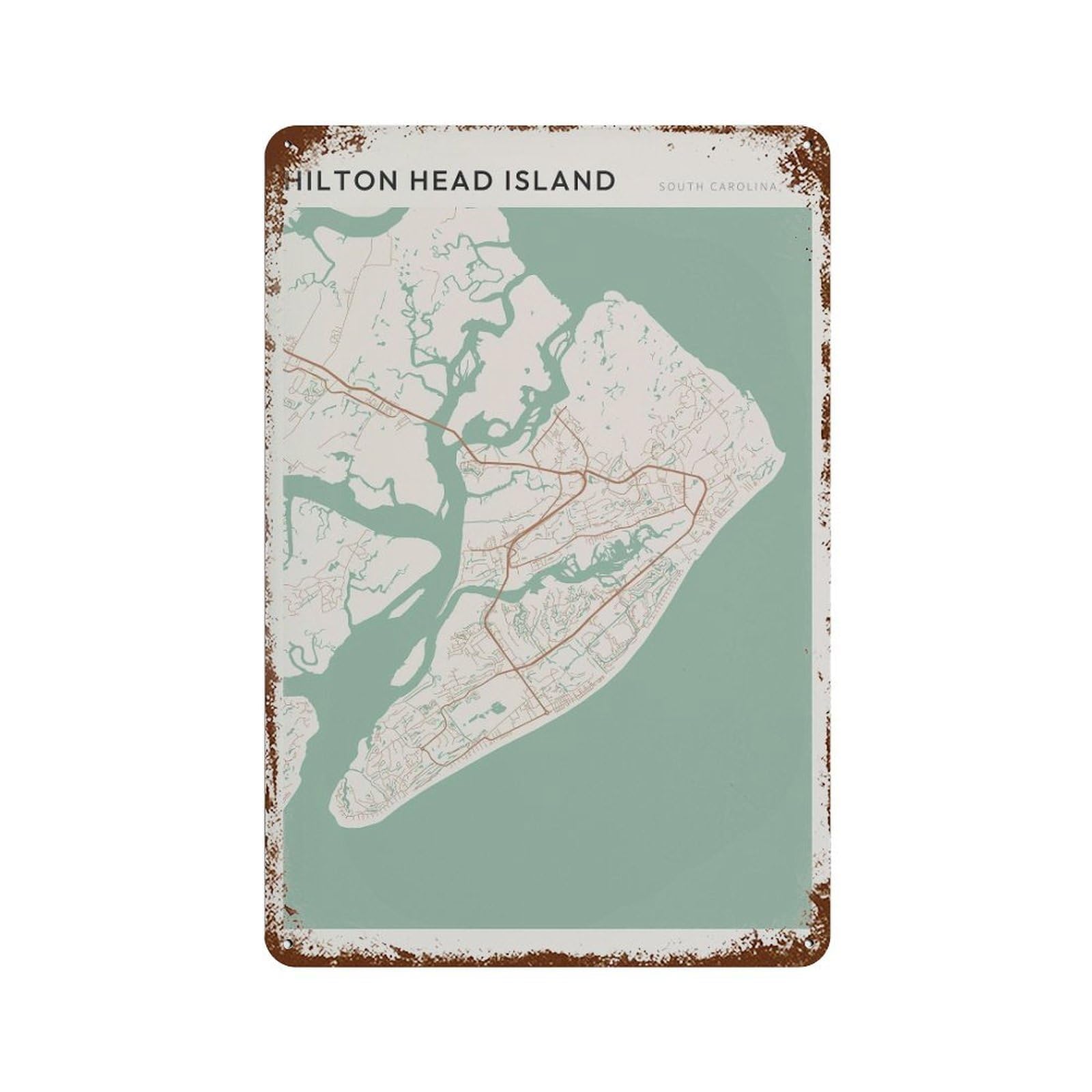 xiaoxiaoshen Hilton Head Island Map South Carolina Travel Gift (2) Wall Decor Art Metal Tin Poster Modern Home Decor Art Home Bar Shop Decorations Vintage Sign 30x20cm