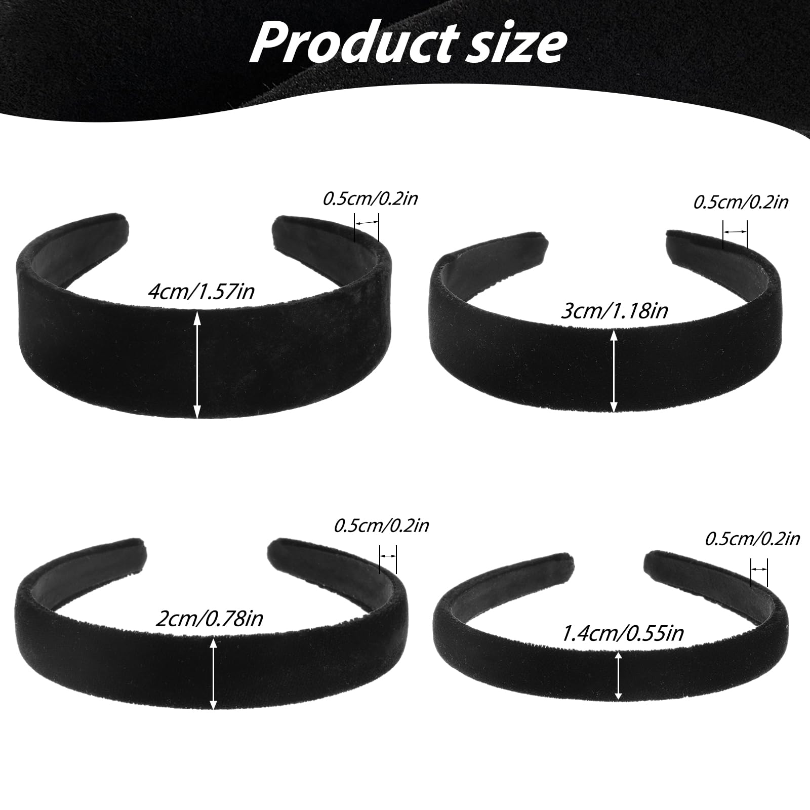 Oruola 4pcs Black Velvet Padded Headband,Vintage No Teeth Plain Thick Velvet Hair Band,Soft Simple Alice Headband for Girls and Teens,Elegant Soft Simple Solid Puffy Hoops Hair Accessories - Image 2