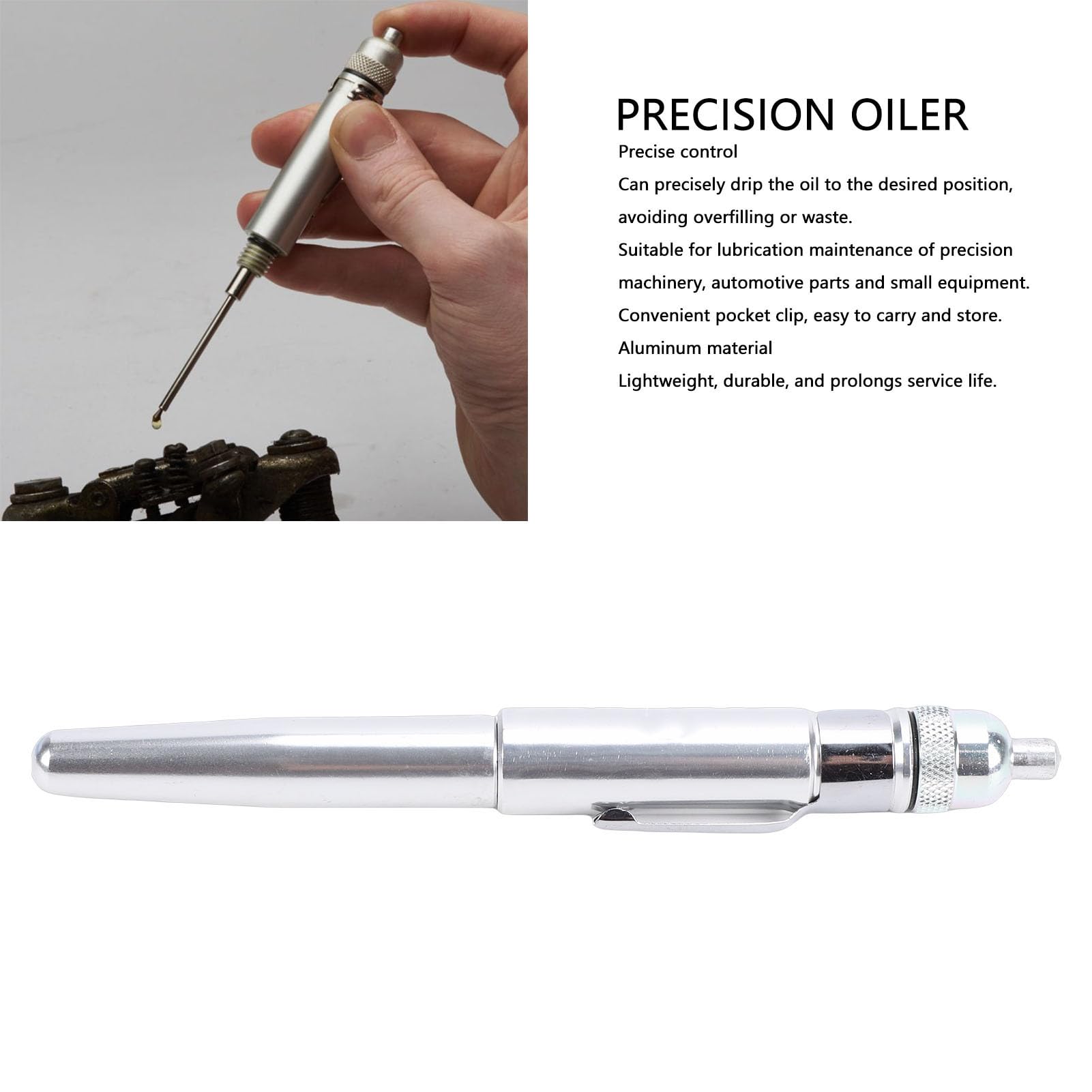 Yctze Stylo Huileur de Précision, Lubrifiant en Aluminium pour L'entretien des Machines et la Réparation Automobile, Applicateur D'huile Portable de 15 ML avec Pointe D'aiguille et