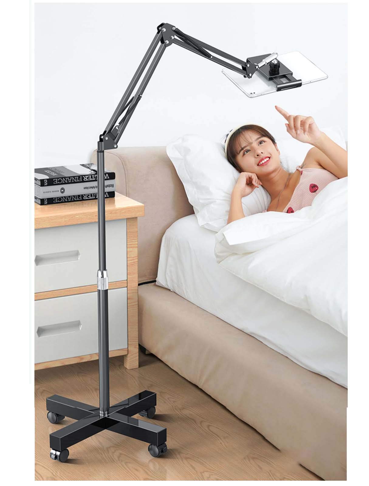 scosao Support de Sol pour Tablette avec Roues, Support pour Téléphone et Ipad Hauteur Réglable 28,3-59,4 Pouces, Universel pour Support Tablette Compatible avec Smartphone, 3,5-11 Pouces