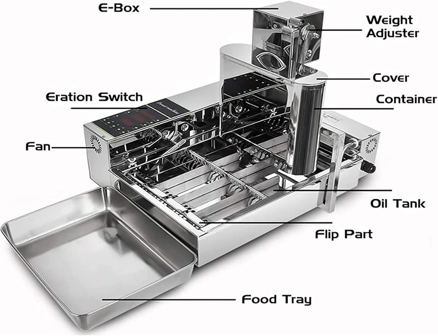 Máquina para hacer donas, totalmente automática, grosor ajustable, alta producción, 1800 unidades/h
