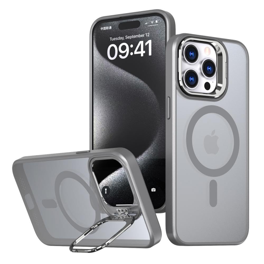 Kahper for iPhone 11 Pro Case Compatible with Magnetic, Built-In Camera Stash Metal Stand, Military Shockproof Protective Slim Cover Case for iPhone 11 Pro Magnetic, Translucent Matte Gray