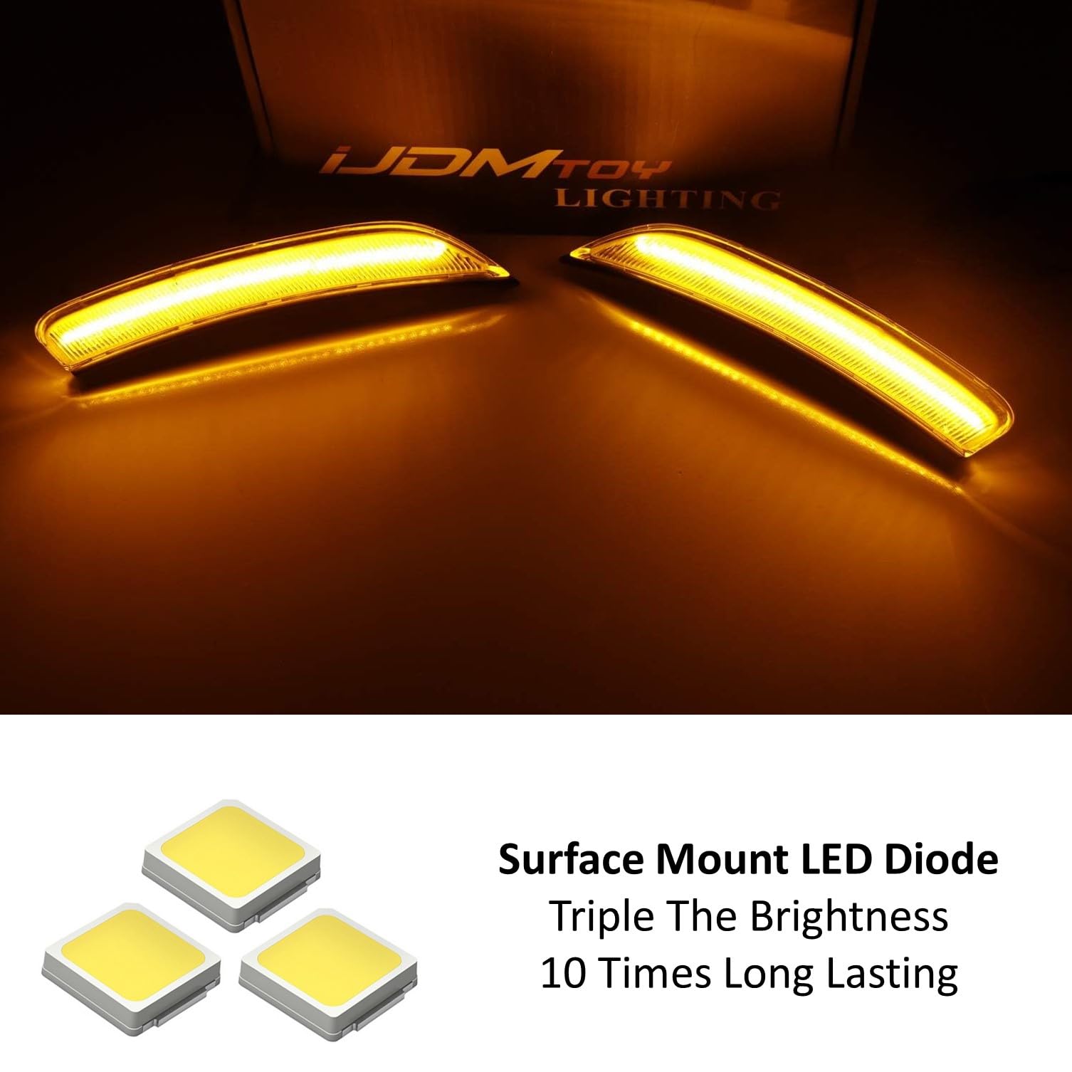 iJDMTOY Smoked Lens Amber Full LED Front Side Marker Light Kit Compatible With 2015-2017 Chrysler 200, Powered by 66-SMD LED, Replace OEM Sidemarker Lamps