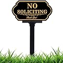 No Soliciting Sign for House with Stake - 50-mil Thick Aluminum - 5x10 Inch/37 Inch High - Adjustable Height - Outdoor Yard Sign for Home and Front Door (A1512)
