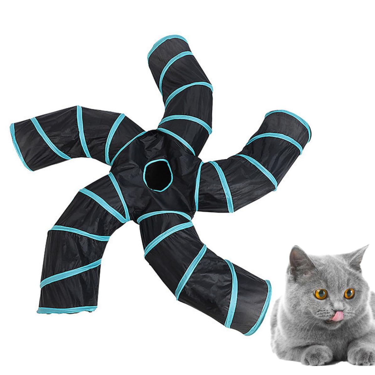 Yardwe Faltbarer Katzentunnel Spielzeug S-förmig mit 5 Spielmöglichkeiten aus Polyester Praktisch und Kreativ für Interaktives Katzenspiel Indoor