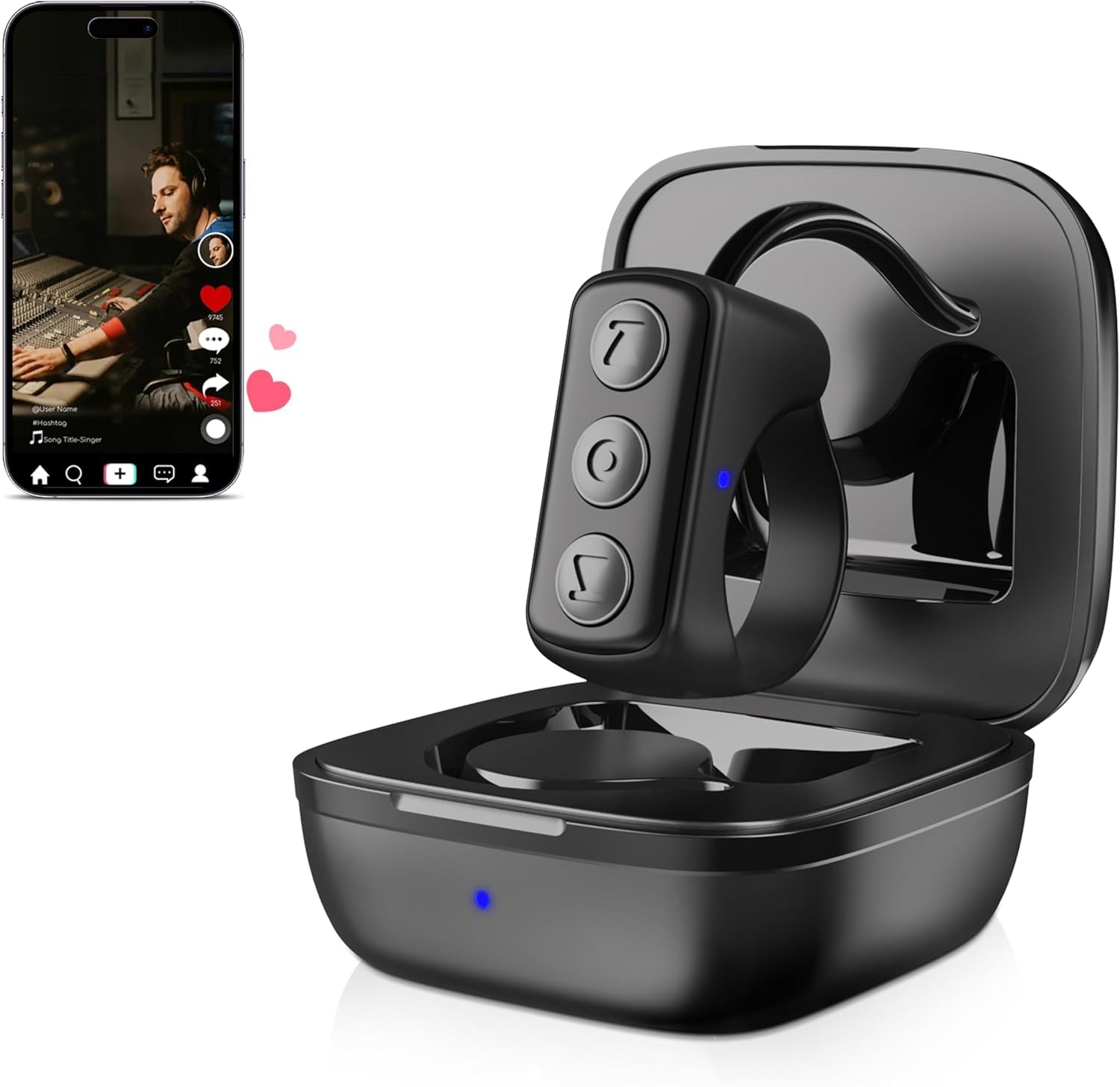 Télécommande, Bague Bluetooth de défilement vidéos Photos et Tourne-Page Kindle, TikTok, Youtube, Insta, Compatible avec iPhone, Android, iPad