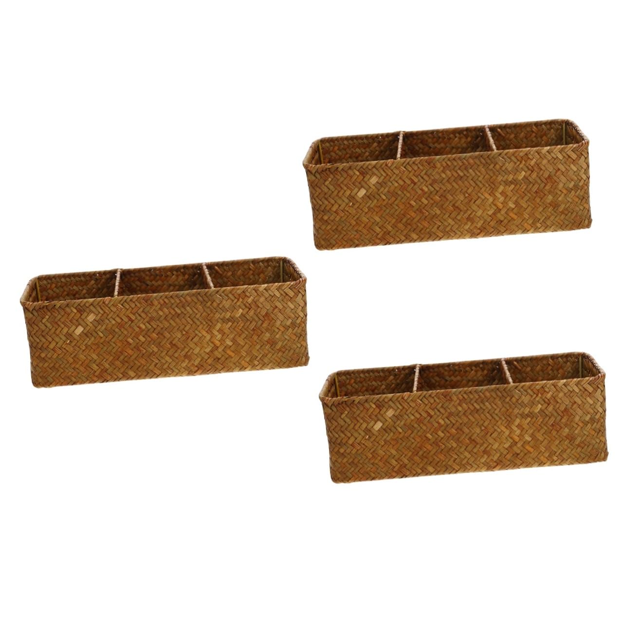 Alipis 3 Stück Wickelkorb für Schreibtisch mit Fächern Woven Storage Box Karamellfarbe zur Aufbewahrung von Fernbedienungen Kosmetik und Kleinigkeiten Praktischer Desktop Organizer für