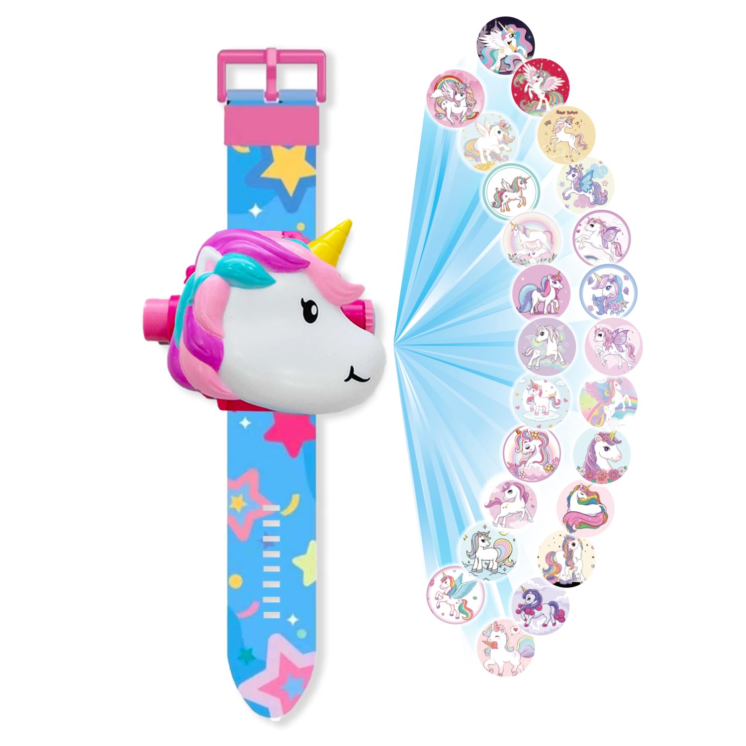 Wembley Digital Projector Watch for Kids| Durable Learning Watch with Time, Date & Month| Soft Silicone Strap| Ideal Rakhi Gift for Kids| Cute Wrist Watch with Case| Birthday Gift for Girls- Unicorn