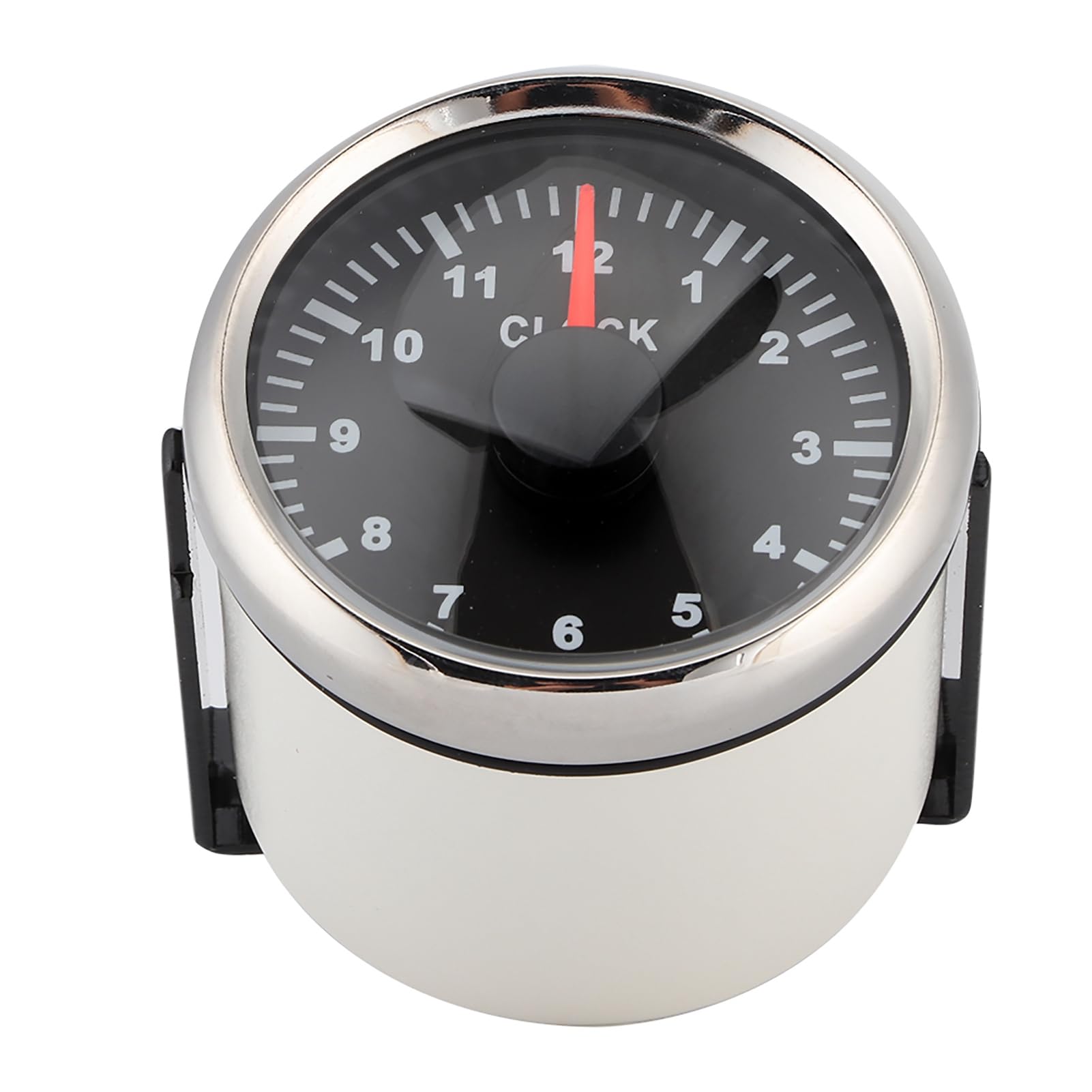 Indicador de Reloj de 52 Mm, Contador de Horas Universal de 0 a 12 Horas con Luz de Fondo Roja para Automóvil, Barco, Yate, Esfera Negra, Marco Plateado (Bisel plateado con