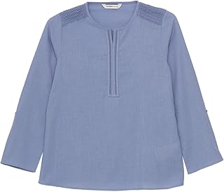 LC واكيكي بلوزة مطرزة باكمام طويلة وقبة دائرية للنساء S3K523Z8-Gnq-1 مقاس 40 لون ازرق