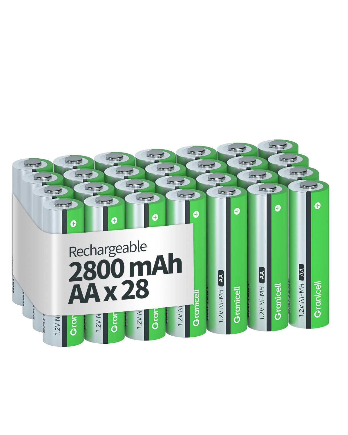 Granicell AA Rechargeable Batteries 2800 mAh High Capacity 1300 Cycle,1.2V NiMH Low Self Discharge AA Battery,28 Pack