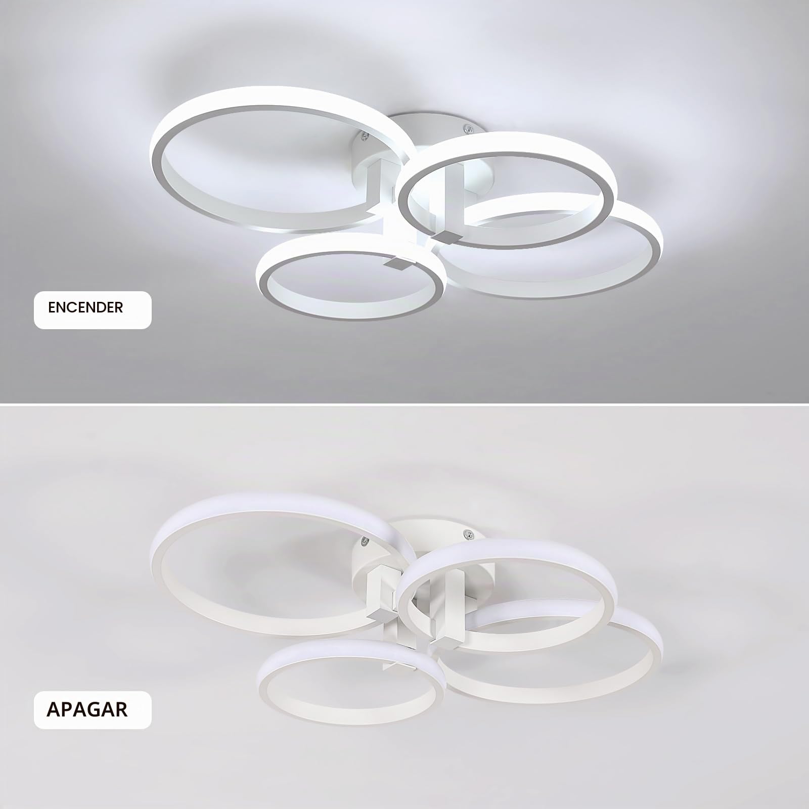 DELIPOP Plafon LED Techo Moderno, 56W 6300LM Lámpara de Techo Redonda 6500K Luz Blanca Fría, Luz de Techo Acrílico 58cm para Salón Dormitorio Cocina, Blanco