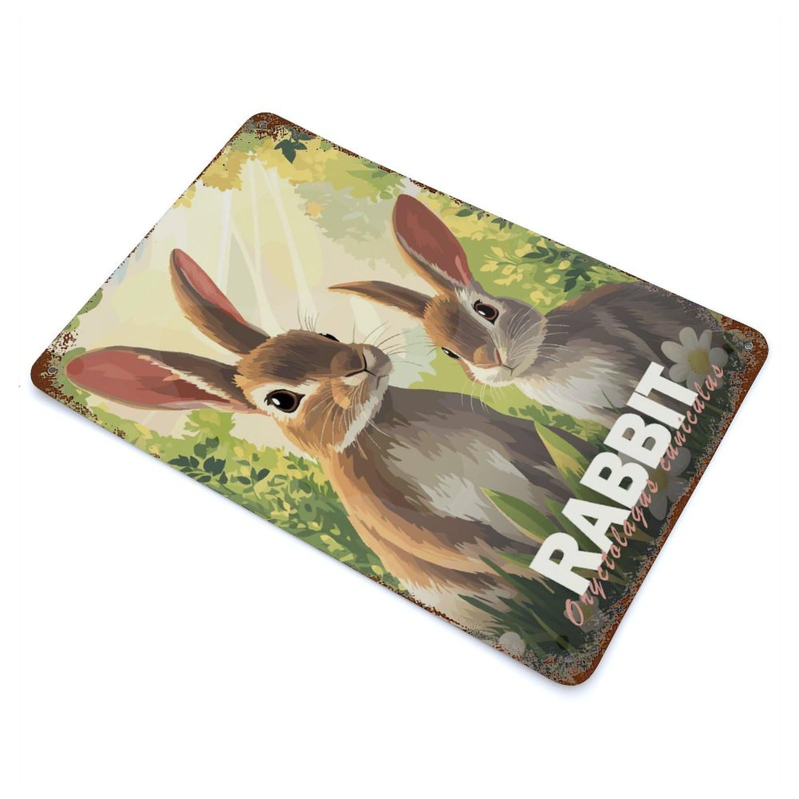 Rabbit Family Rust Effect Tin Sign 11.8"x7.9", Old School Wall Decor for Living Room, Hallway And Home Decor