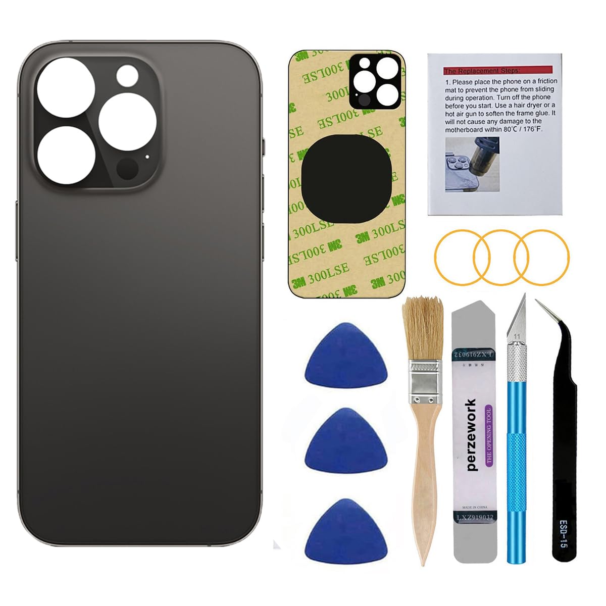 OEM Rear Back Glass Replacement Compatible with iPhone 14 Pro Max 6.7 inches (Space Black) with Reparing Toolkit and Pre-Installed Adhesive